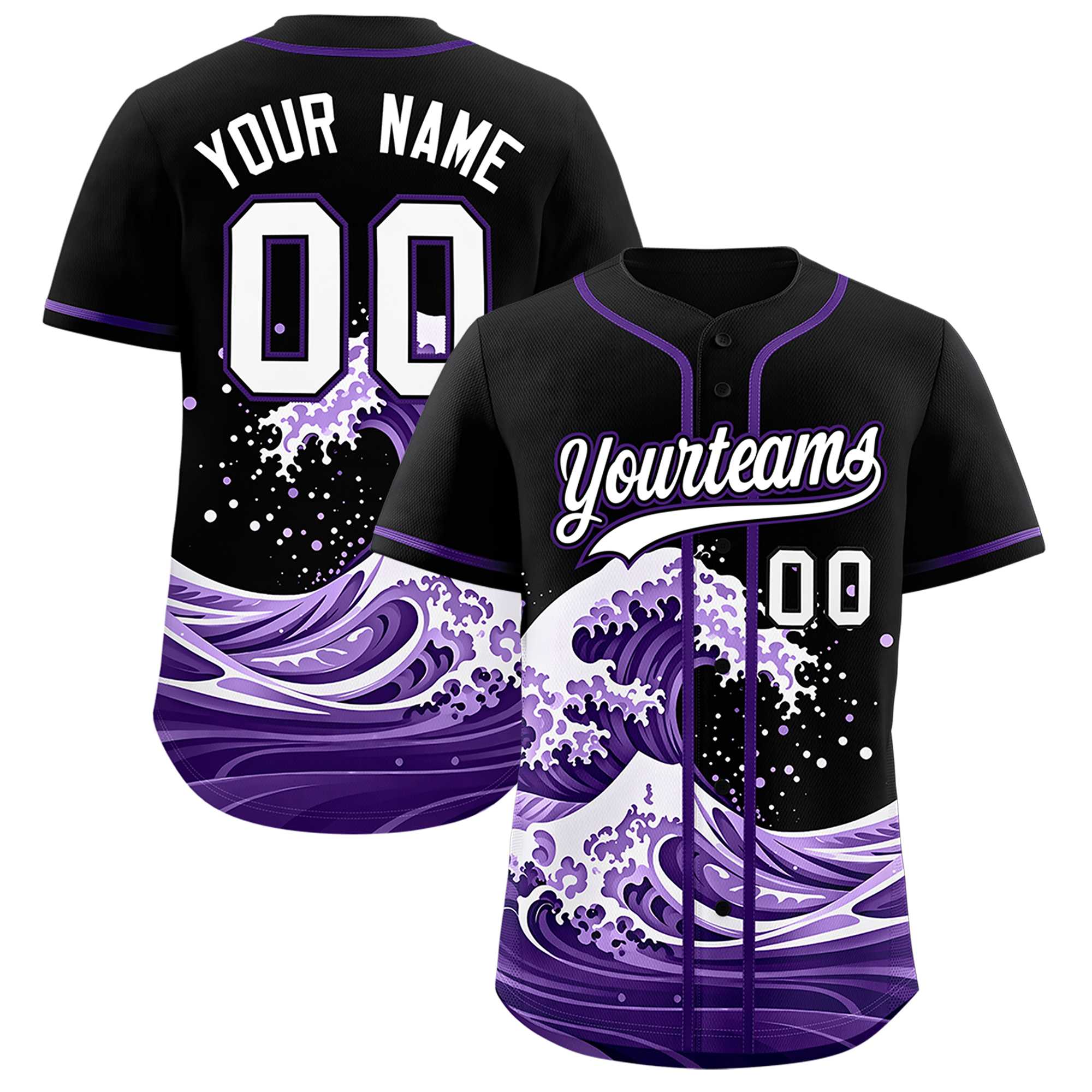 Custom Black Wave Graffiti Pattern Authentic Baseball Jersey | KXKSHOP