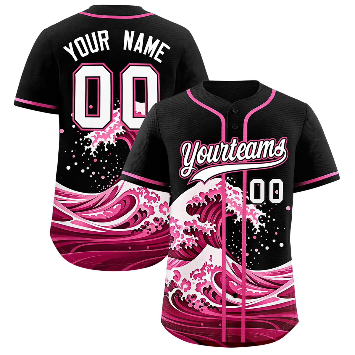 Custom Black Wave Graffiti Pattern Authentic Baseball Jersey| KXKSHOP