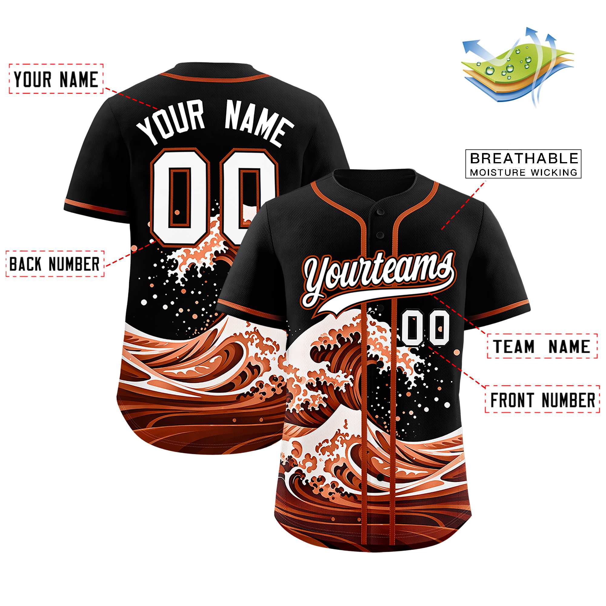 Custom Black Wave Graffiti Pattern Authentic Baseball Jersey | KXKSHOP