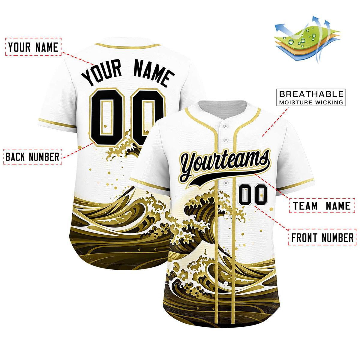 Custom White Wave Graffiti Pattern Authentic Baseball Jersey| KXKSHOP