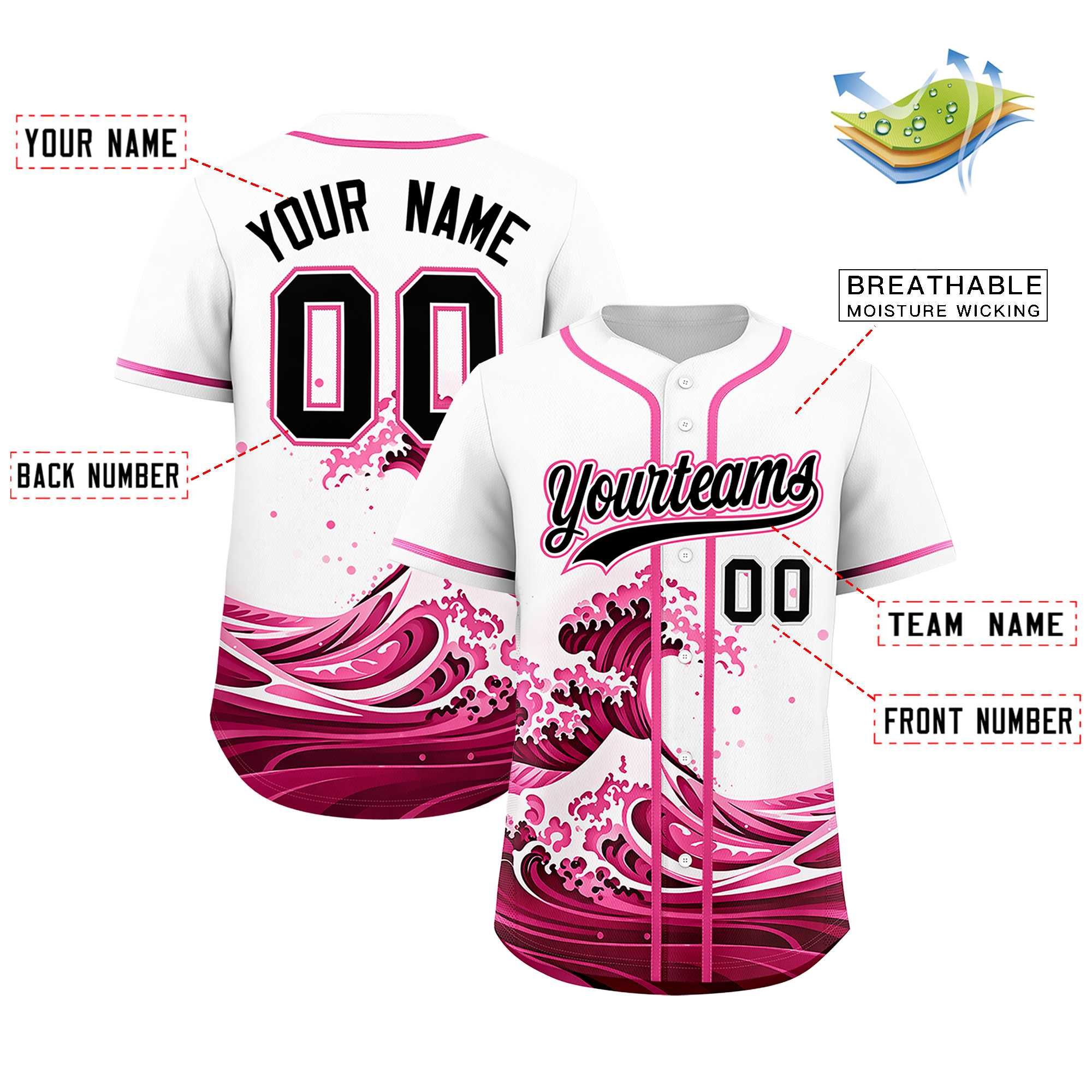 Custom White Wave Graffiti Pattern Authentic Baseball Jersey| KXKSHOP