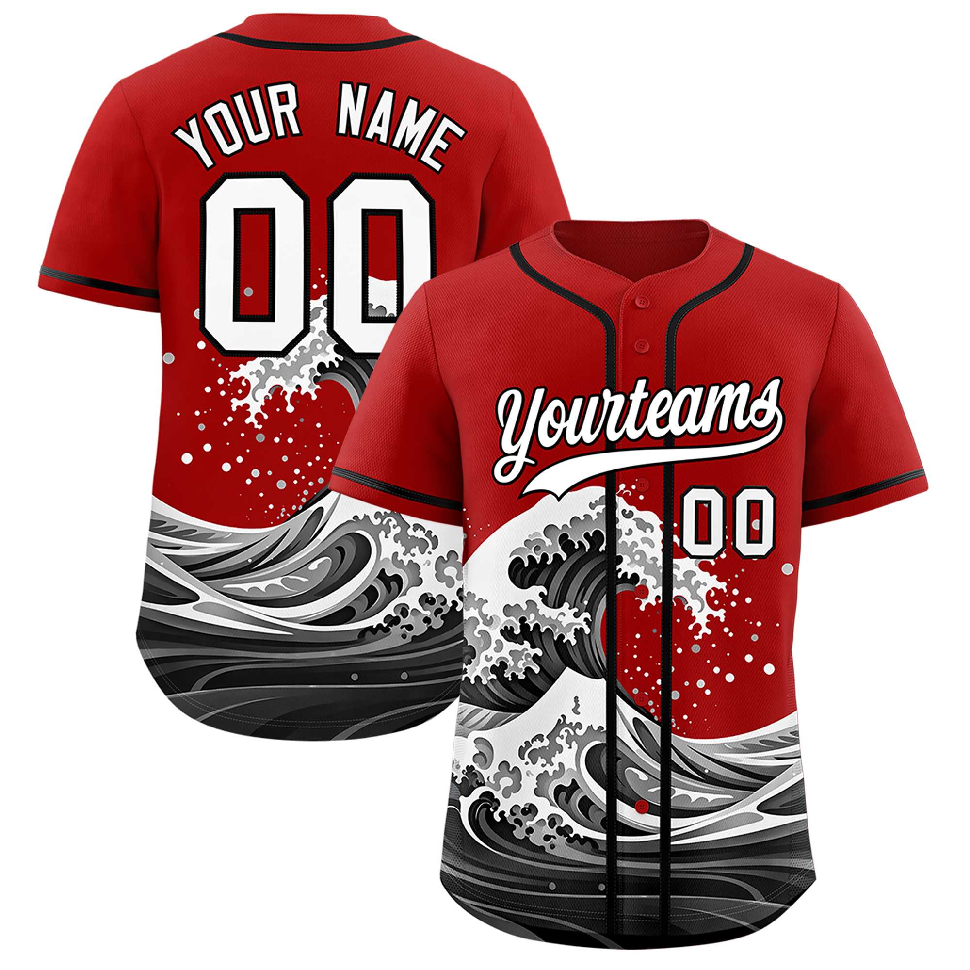Custom Red Wave Graffiti Pattern Authentic Baseball Jersey | KXKSHOP