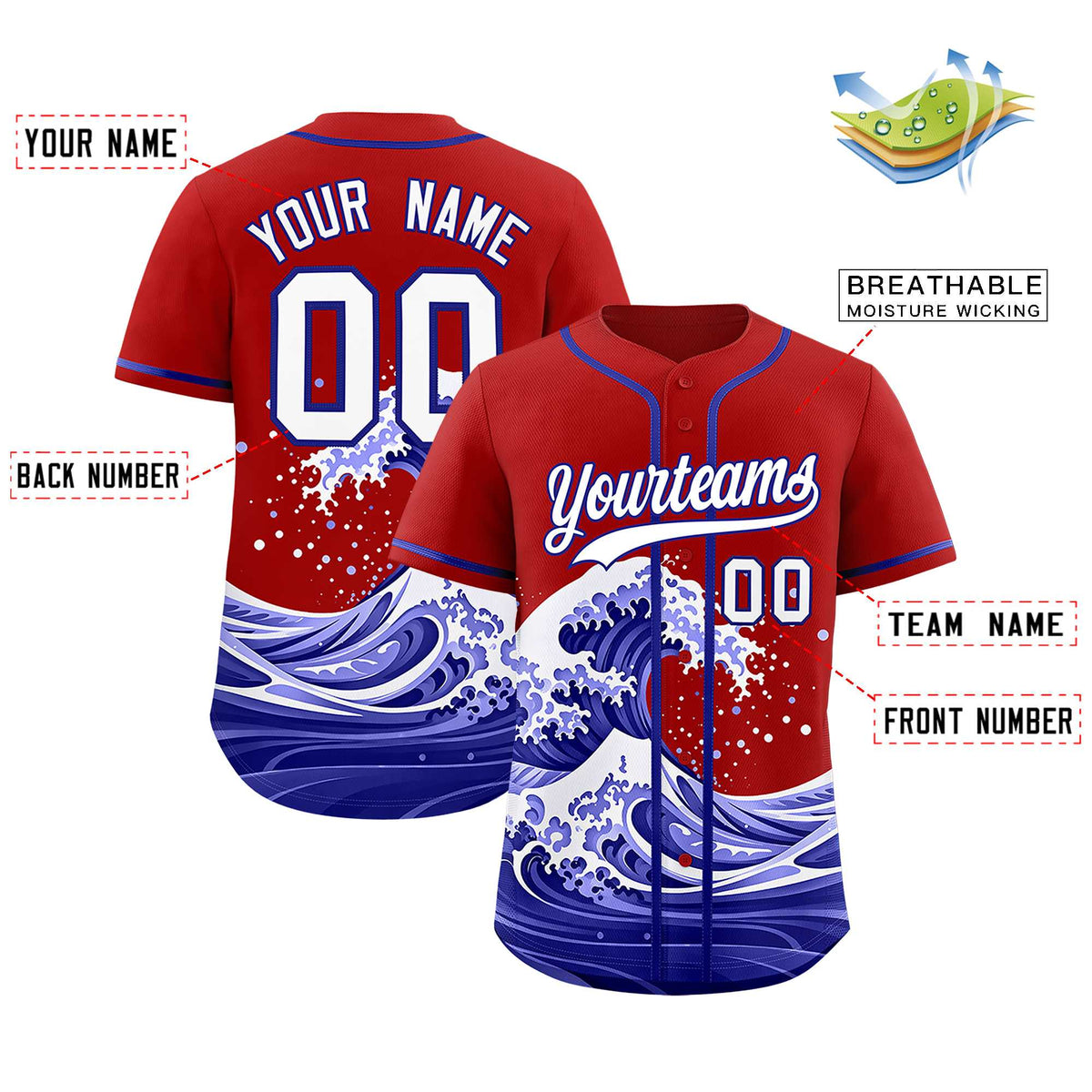 Custom Red Wave Graffiti Pattern Authentic Baseball Jersey| KXKSHOP