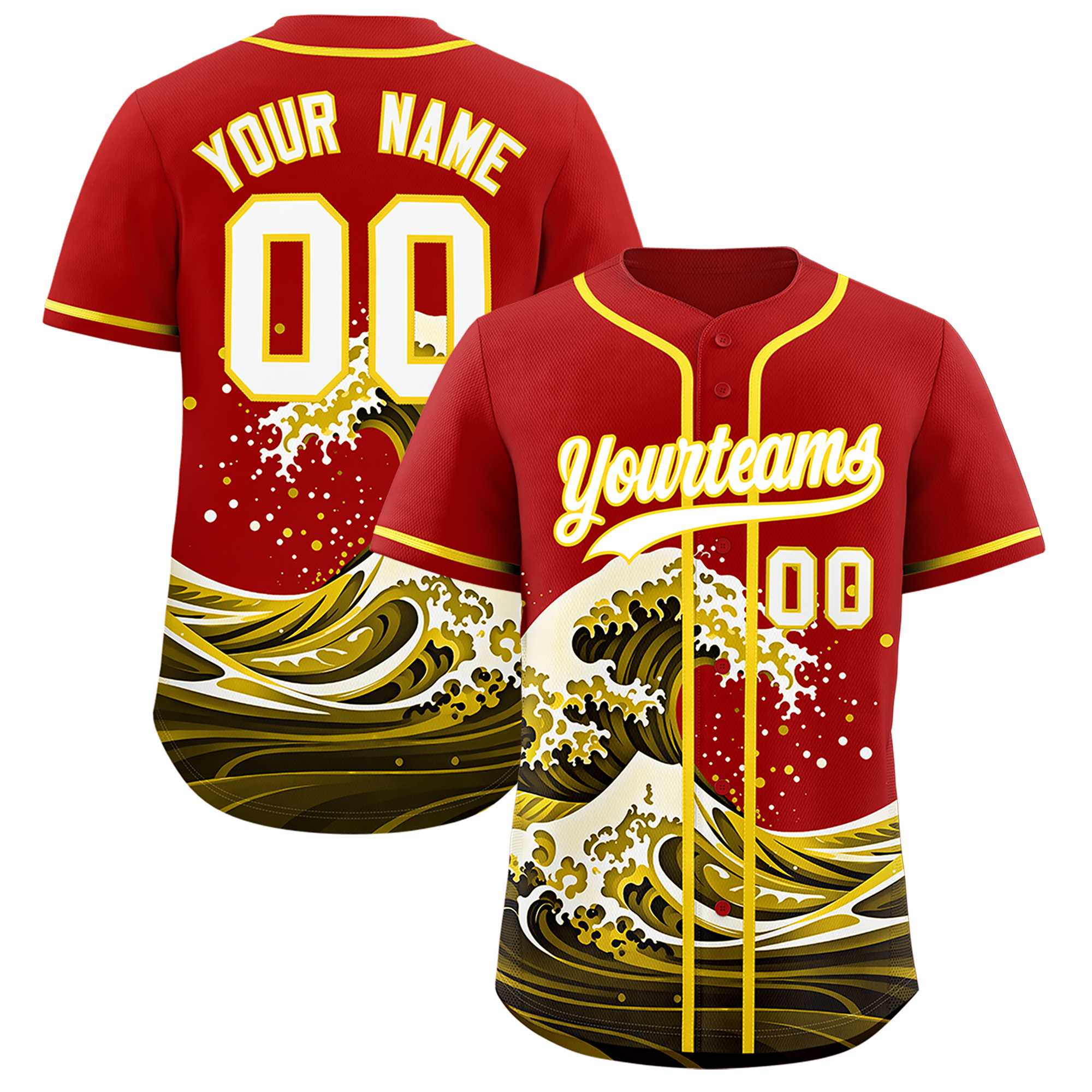 Custom Red Wave Graffiti Pattern Authentic Baseball Jersey | KXKSHOP