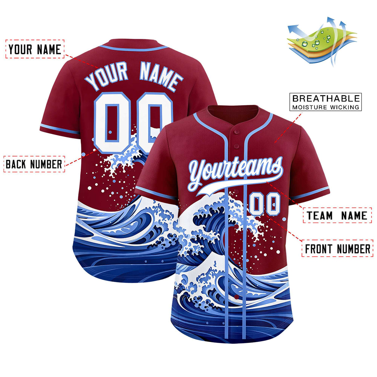 Custom Crimson Wave Graffiti Pattern Authentic Baseball Jersey| KXKSHOP
