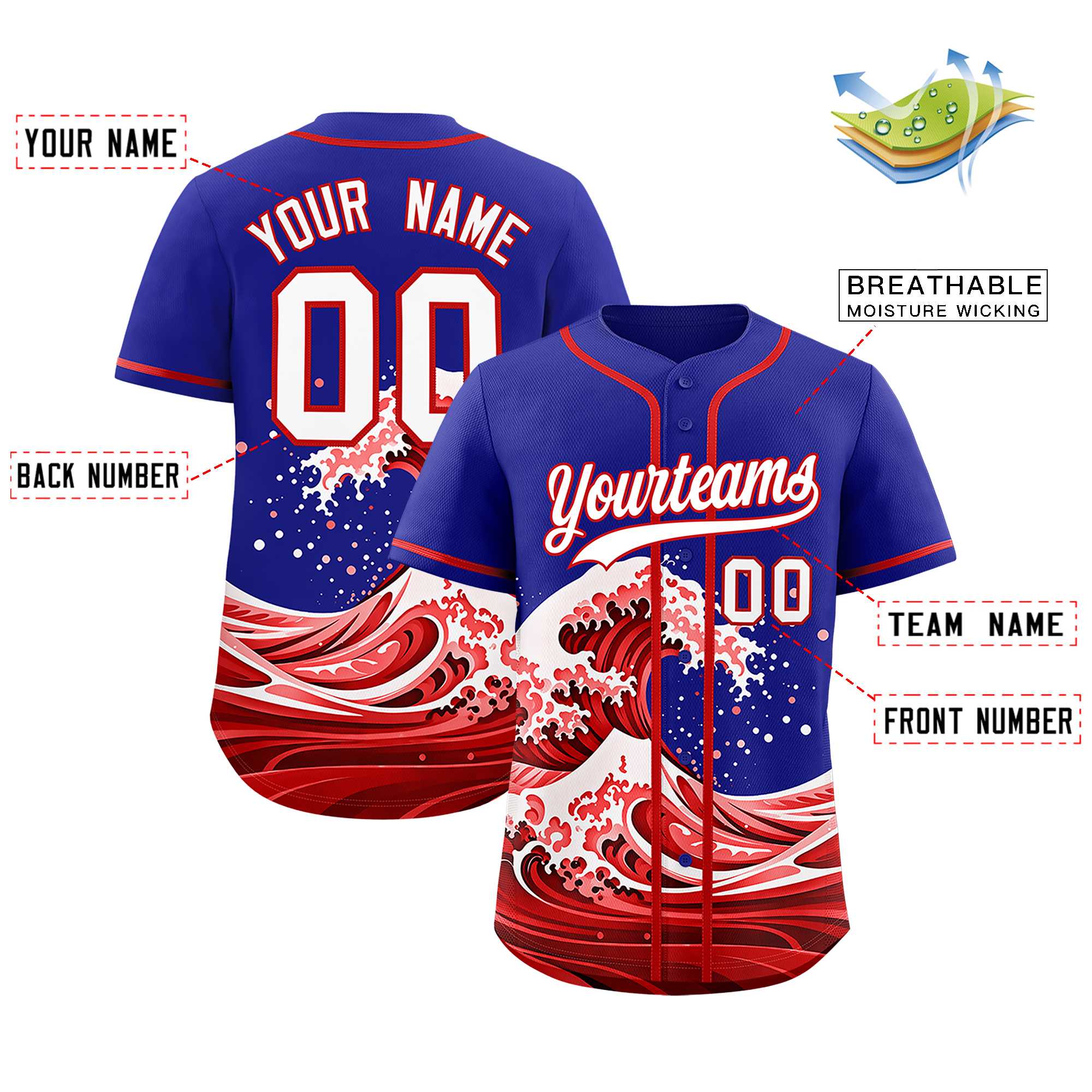 Custom Royal Wave Graffiti Pattern Authentic Baseball Jersey | KXKSHOP