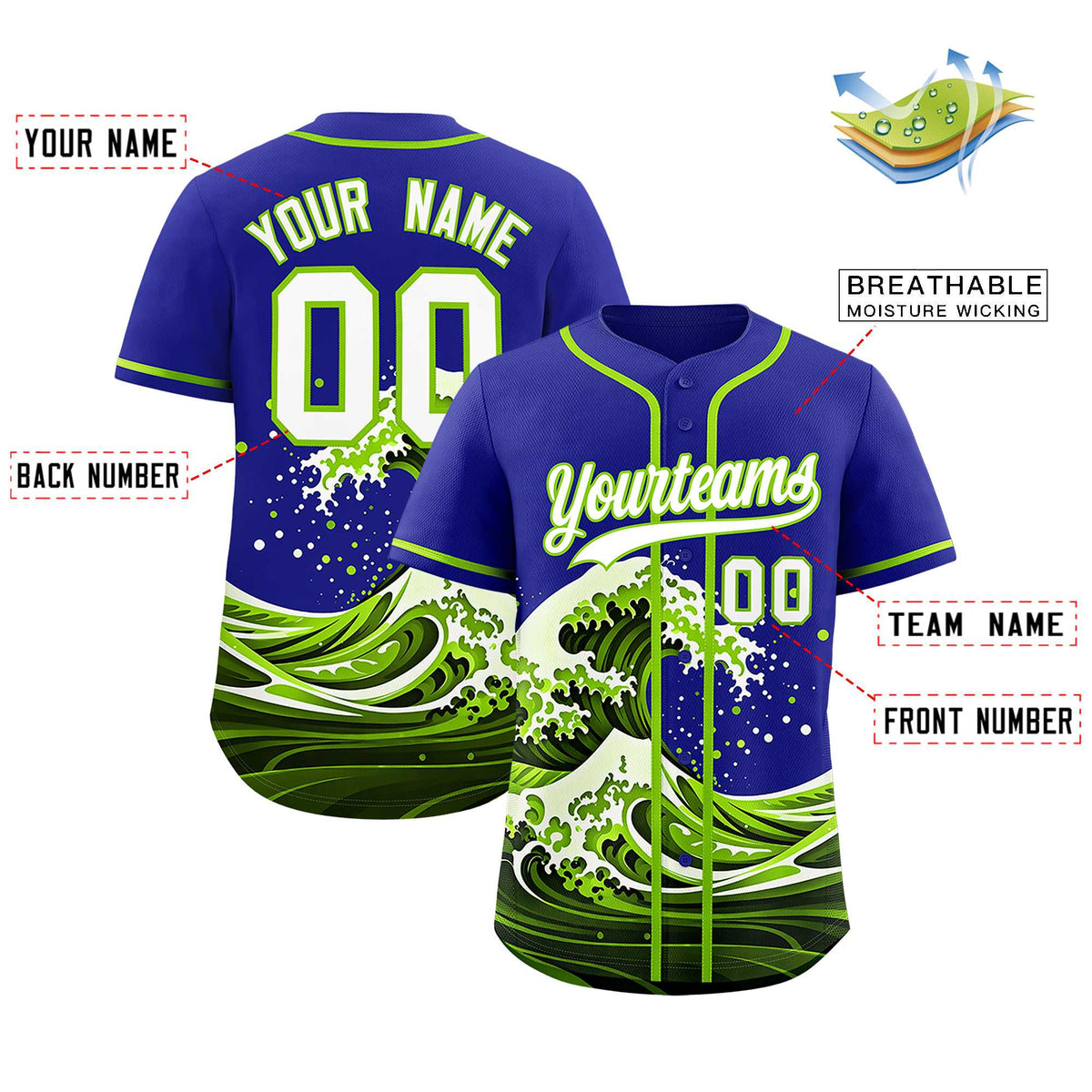 Custom Royal Wave Graffiti Pattern Authentic Baseball Jersey| KXKSHOP