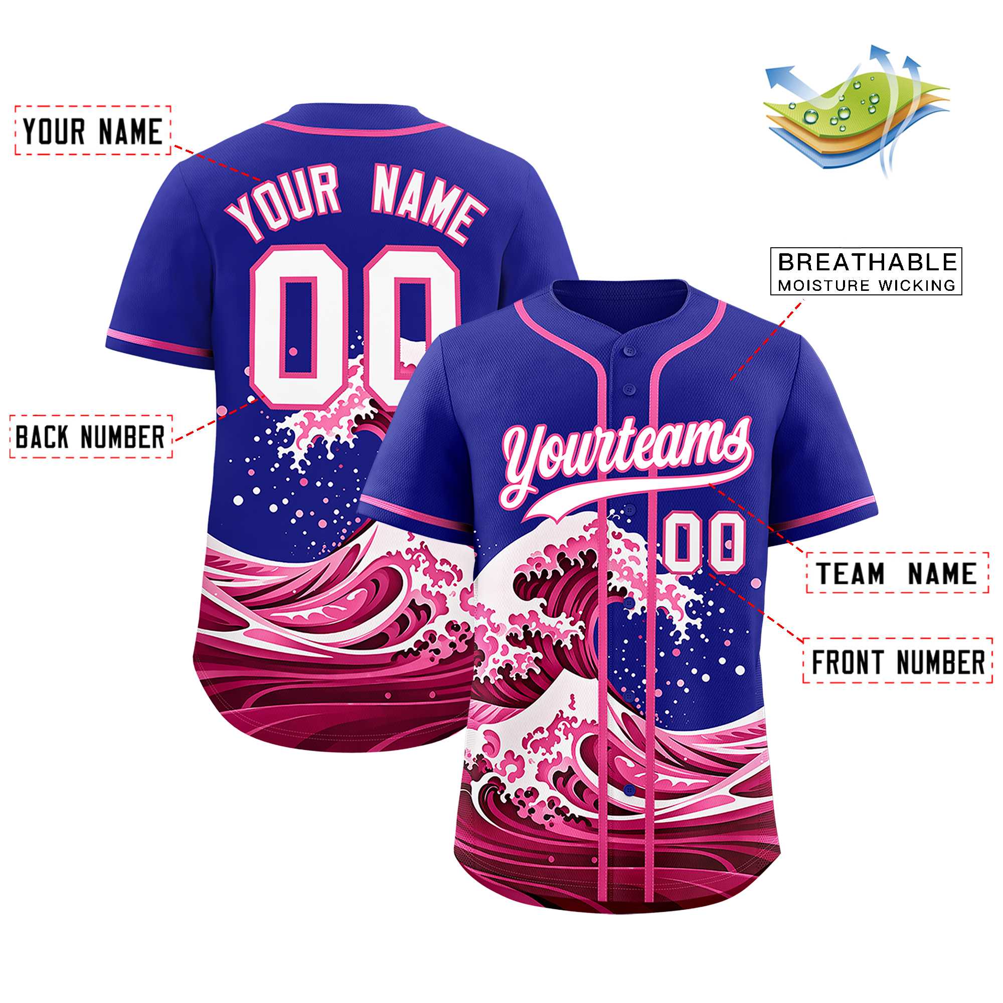 Custom Royal Wave Graffiti Pattern Authentic Baseball Jersey| KXKSHOP