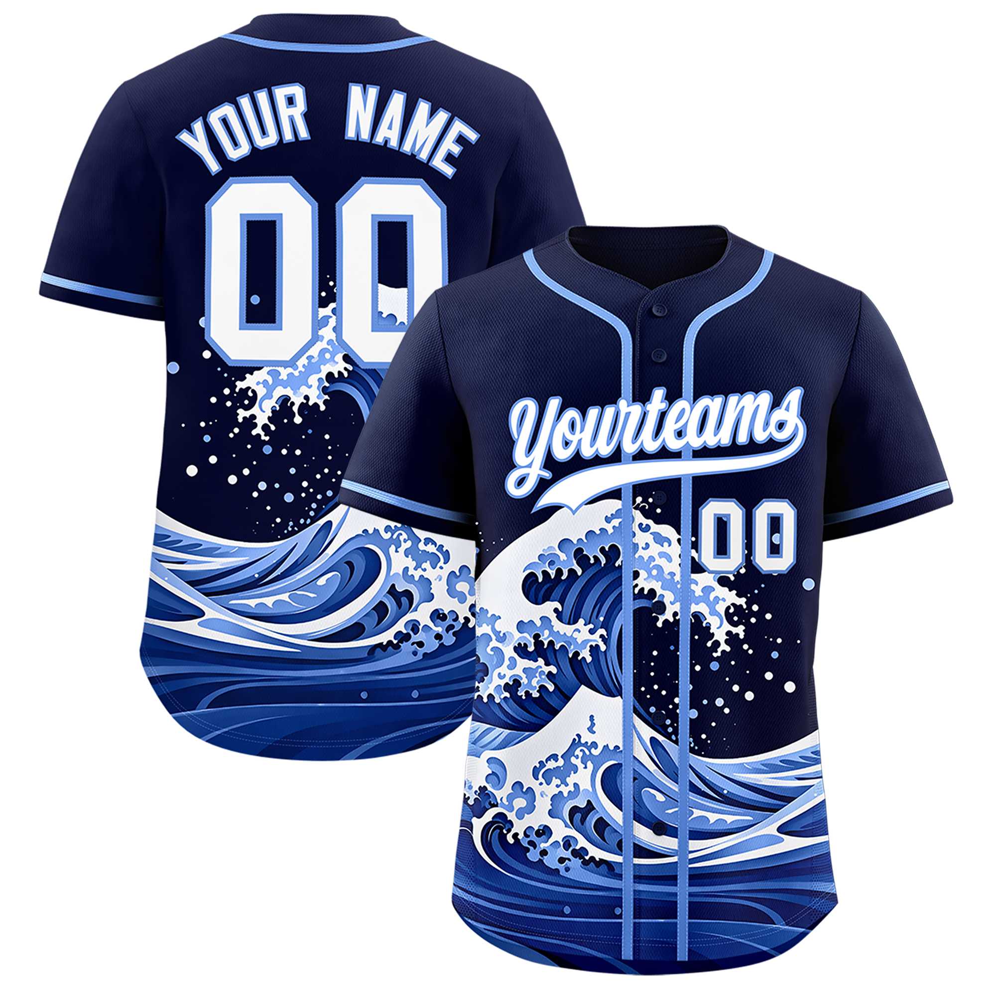 Custom Navy Wave Graffiti Pattern Authentic Baseball Jersey | KXKSHOP