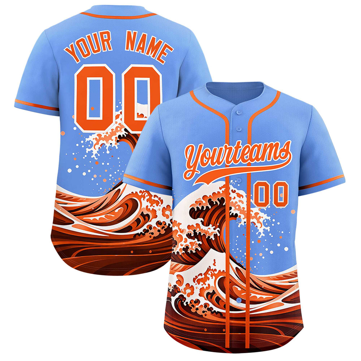 Custom Light Blue Wave Graffiti Pattern Authentic Baseball Jersey| KXKSHOP