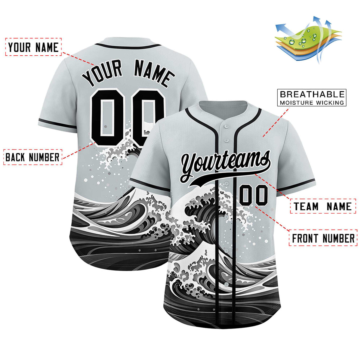 Custom Silver Wave Graffiti Pattern Authentic Baseball Jersey| KXKSHOP