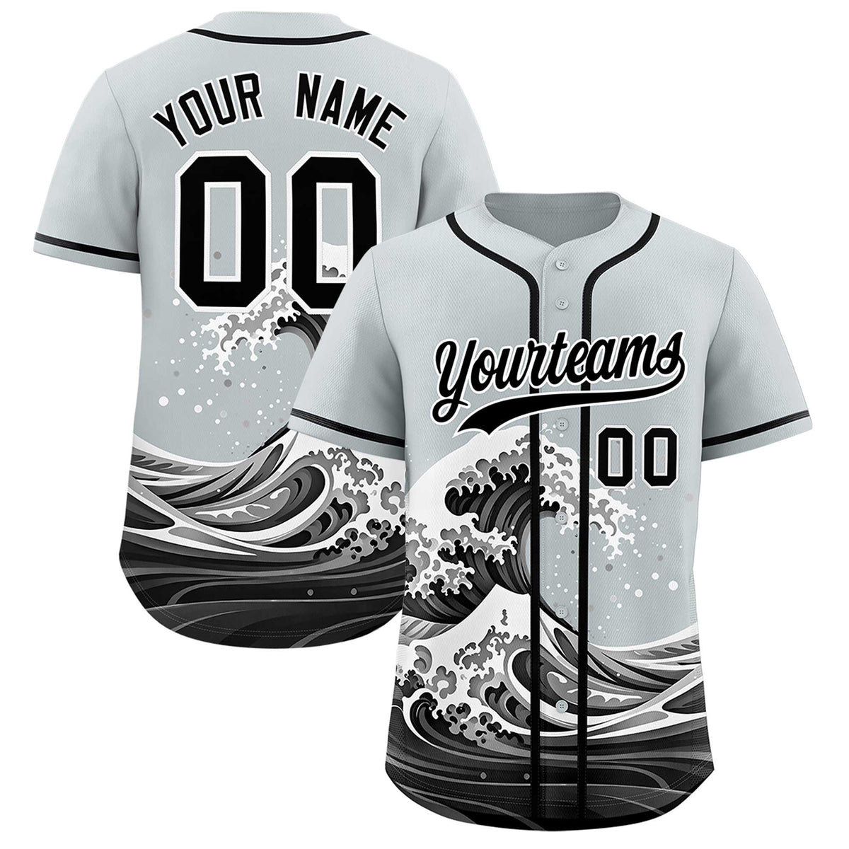 Custom Silver Wave Graffiti Pattern Authentic Baseball Jersey| KXKSHOP
