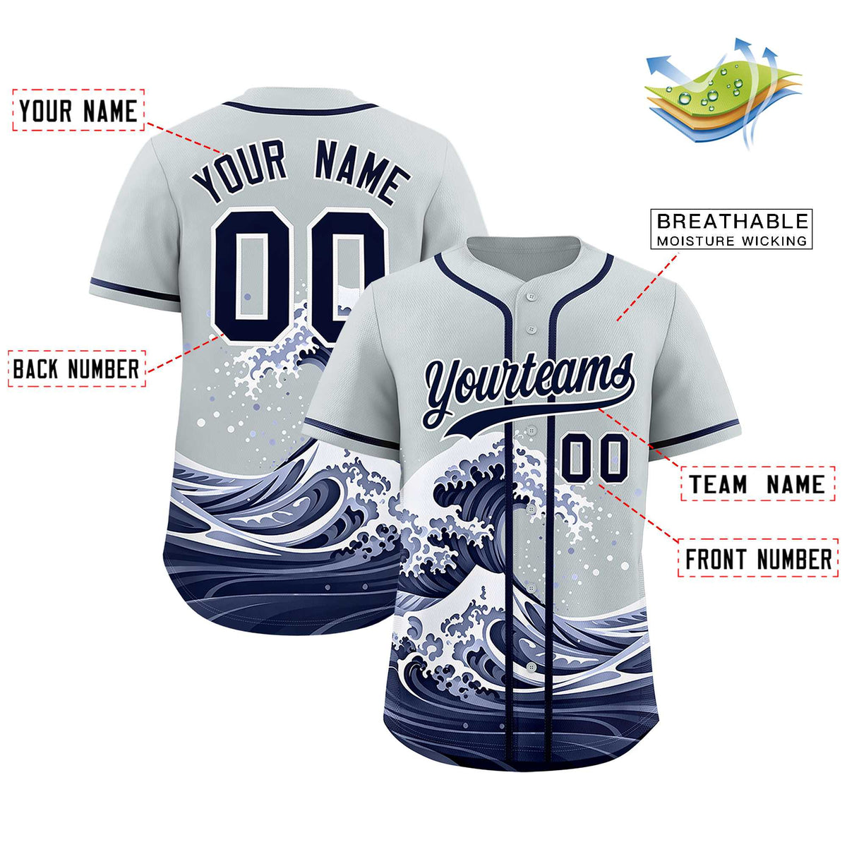 Custom Silver Wave Graffiti Pattern Authentic Baseball Jersey| KXKSHOP