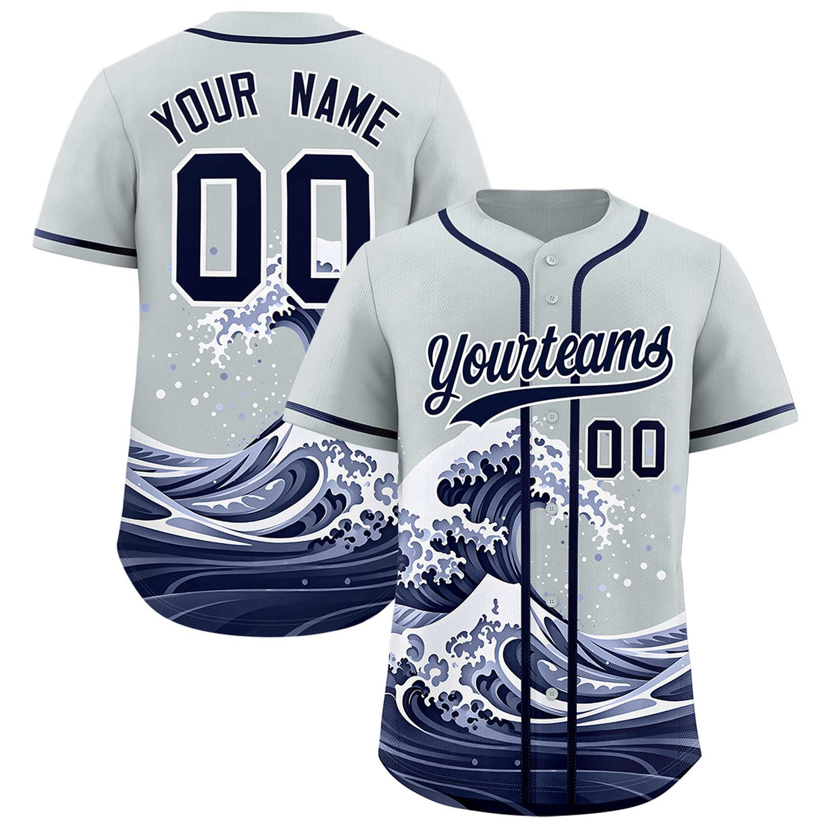Custom Silver Wave Graffiti Pattern Authentic Baseball Jersey| KXKSHOP