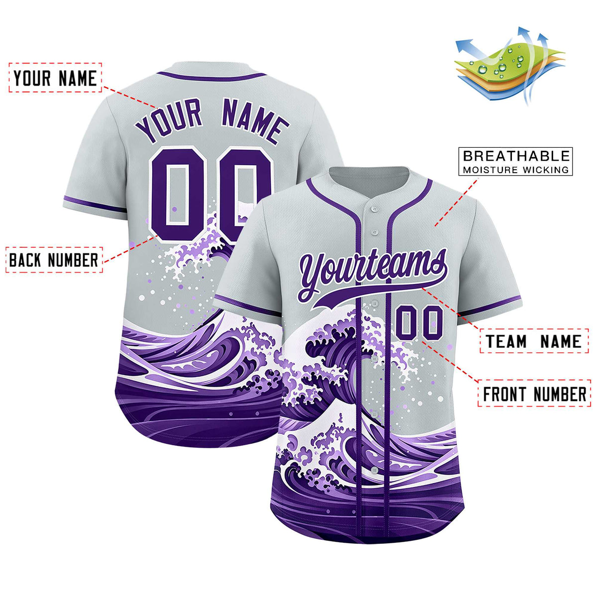 Custom Silver Wave Graffiti Pattern Authentic Baseball Jersey| KXKSHOP