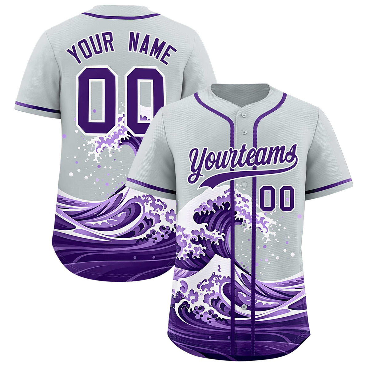 Custom Silver Wave Graffiti Pattern Authentic Baseball Jersey| KXKSHOP