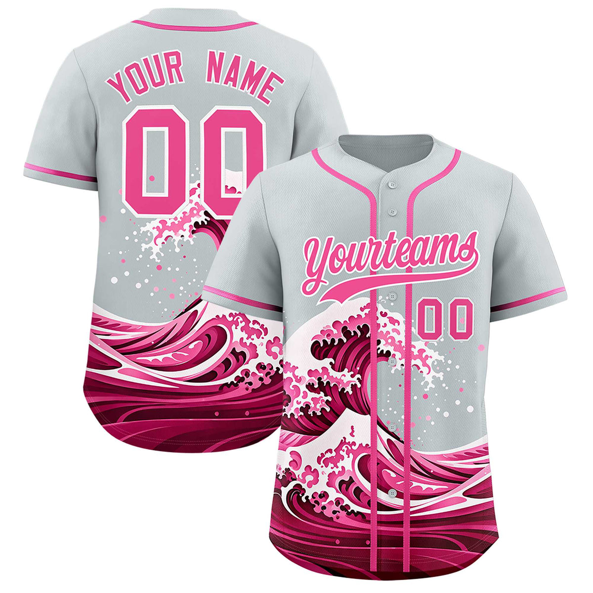 Custom Silver Wave Graffiti Pattern Authentic Baseball Jersey| KXKSHOP