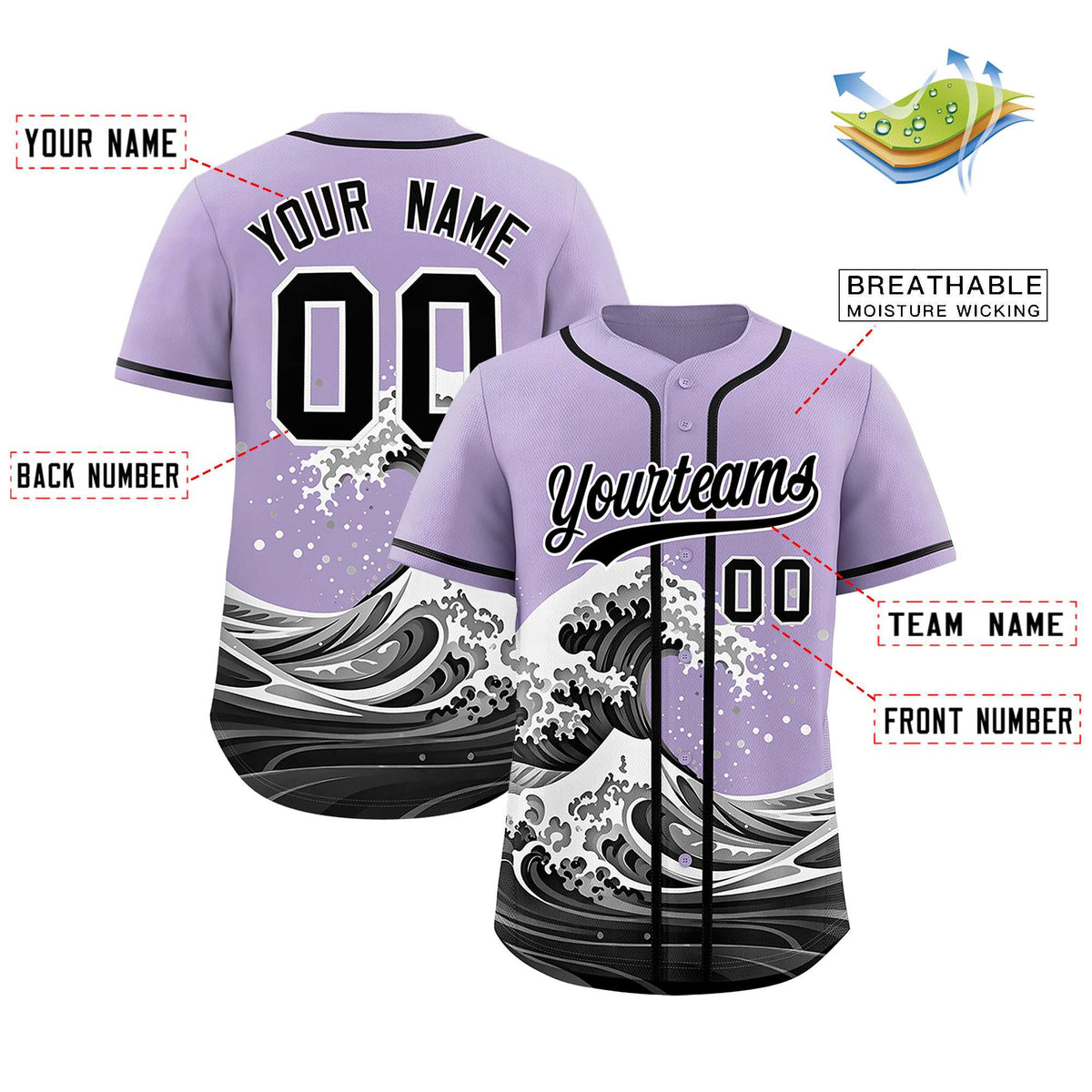 Custom Light Purple Wave Graffiti Pattern Authentic Baseball Jersey| KXKSHOP