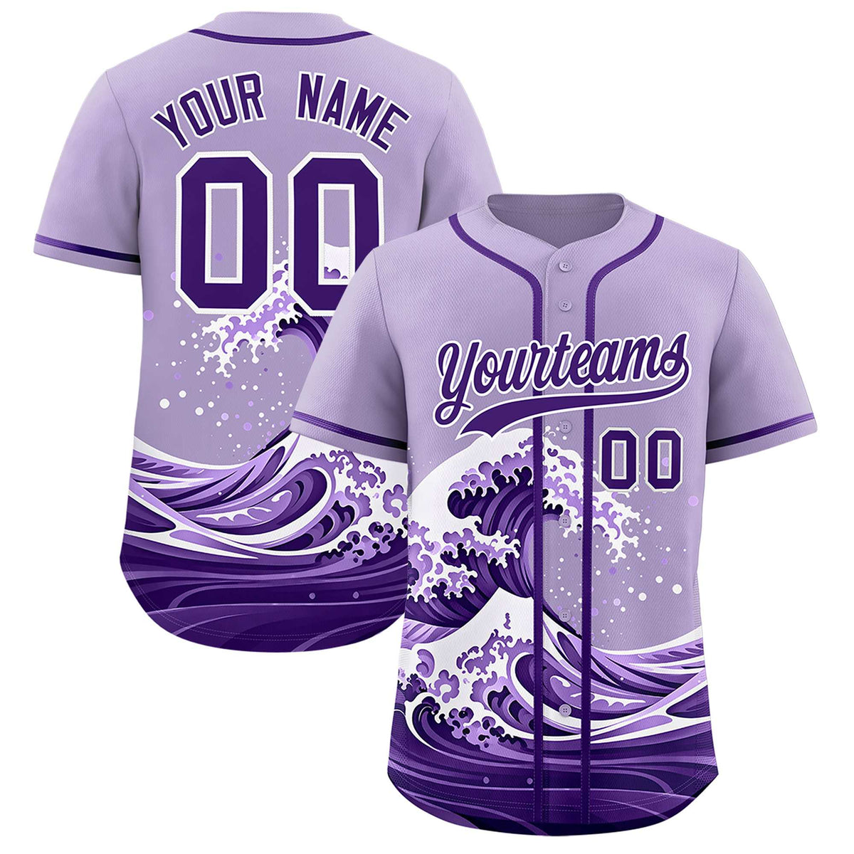 Custom Light Purple Wave Graffiti Pattern Authentic Baseball Jersey| KXKSHOP