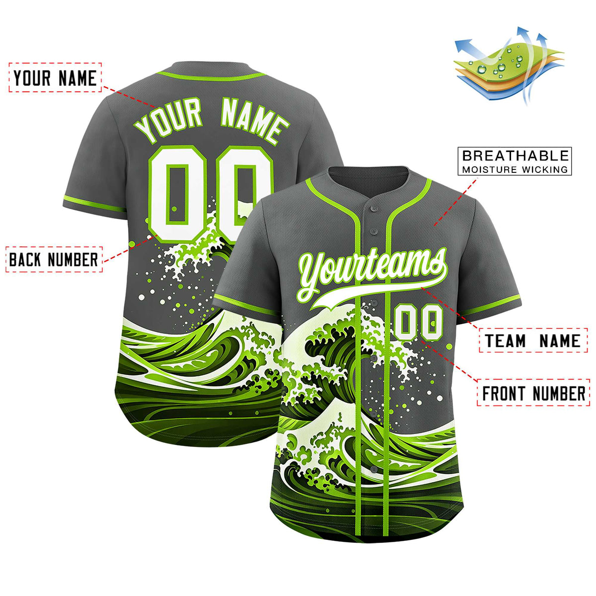 Custom Gray Wave Graffiti Pattern Authentic Baseball Jersey| KXKSHOP