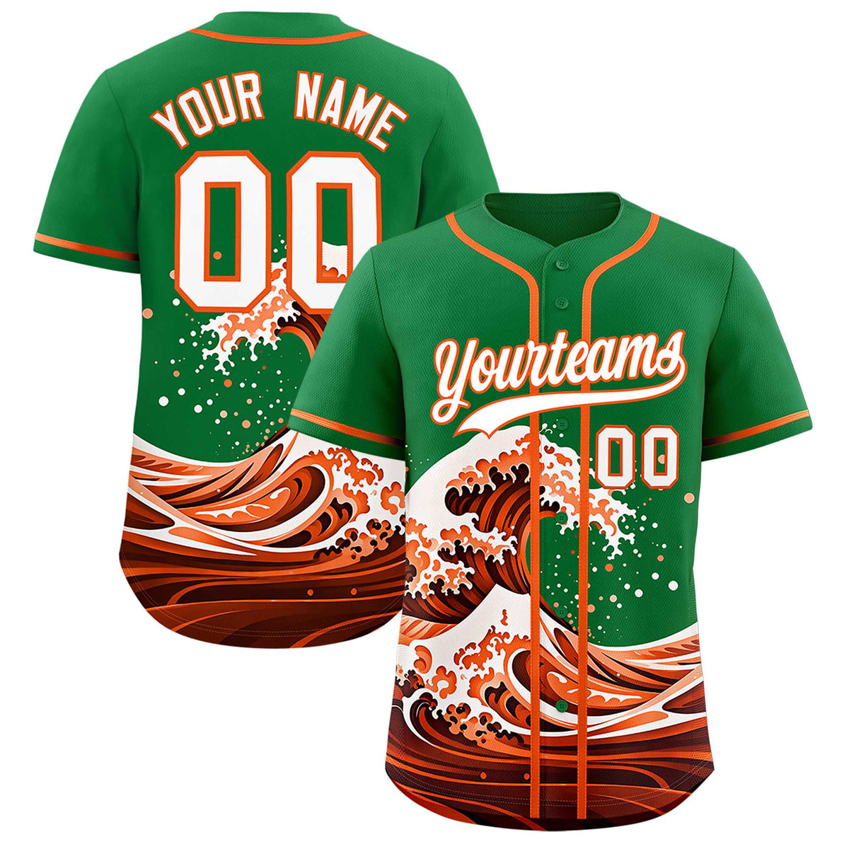 Custom Kelly Green Wave Graffiti Pattern Authentic Baseball Jersey| KXKSHOP