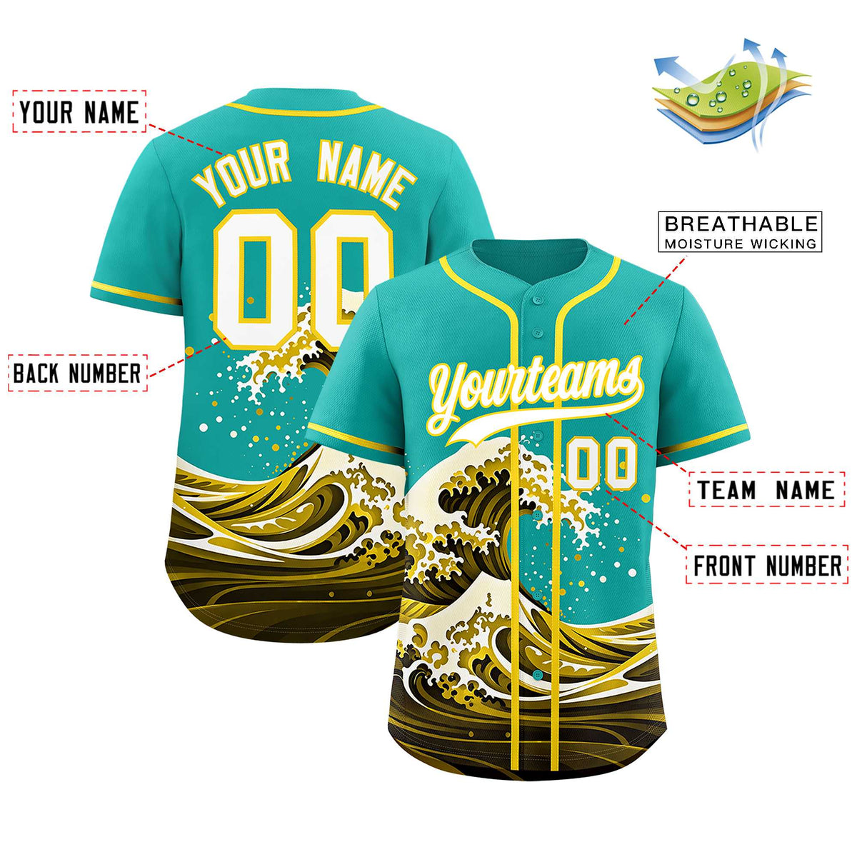 Custom Aqua Wave Graffiti Pattern Authentic Baseball Jersey| KXKSHOP
