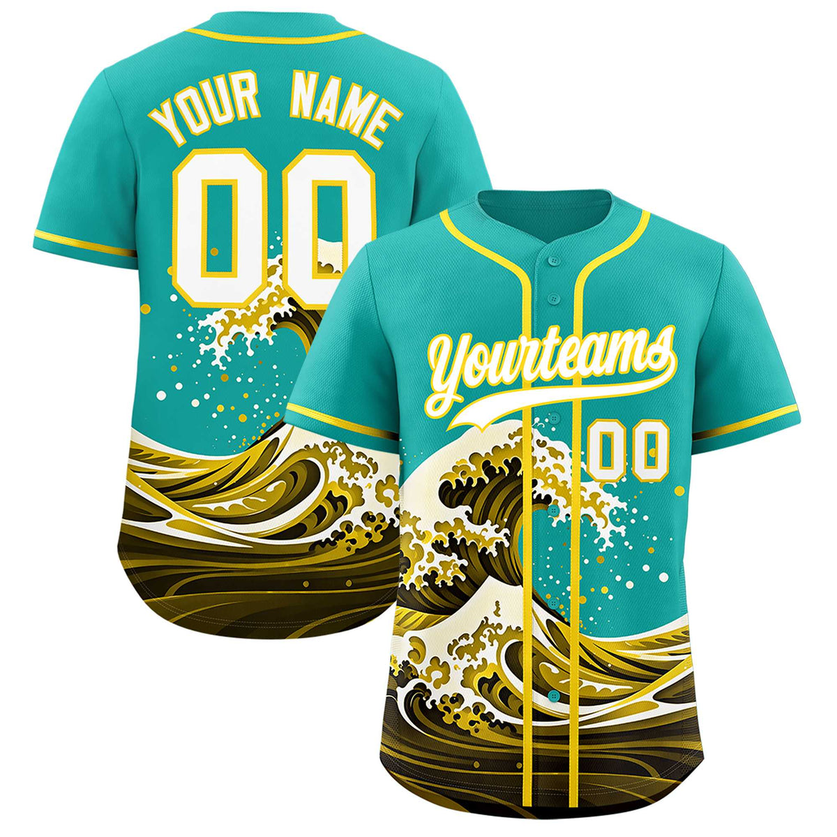 Custom Aqua Wave Graffiti Pattern Authentic Baseball Jersey| KXKSHOP