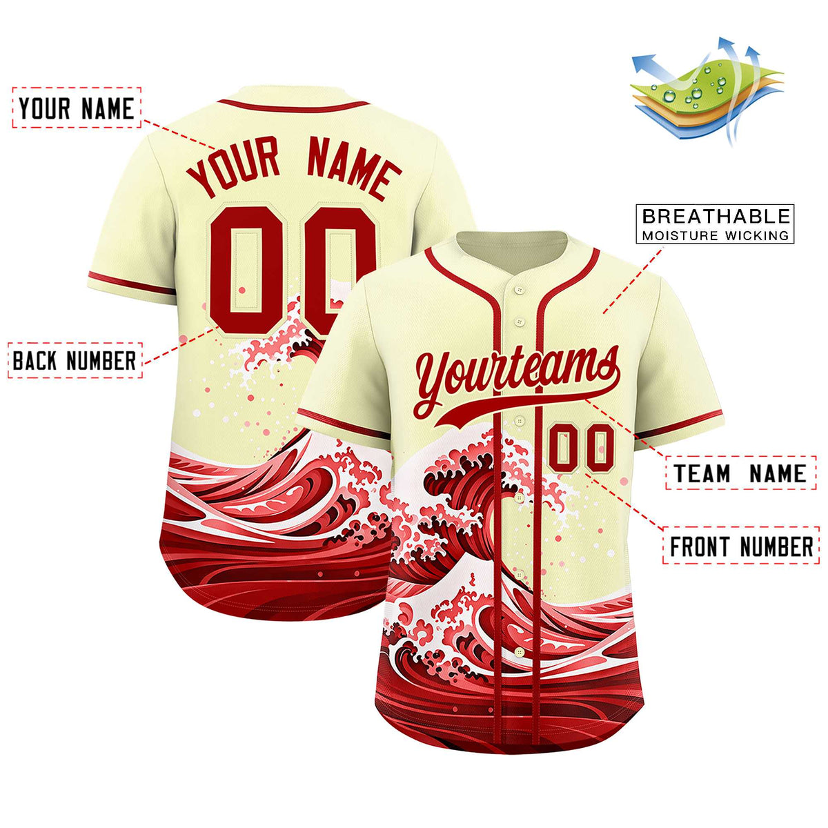 Custom Cream Wave Graffiti Pattern Authentic Baseball Jersey| KXKSHOP