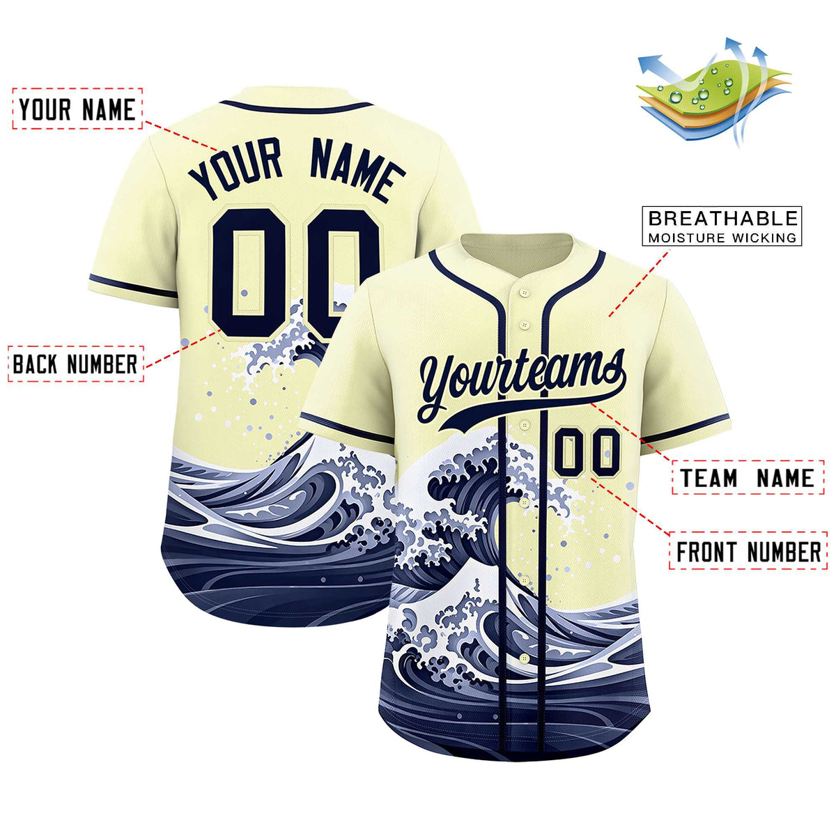 Custom Cream Wave Graffiti Pattern Authentic Baseball Jersey| KXKSHOP