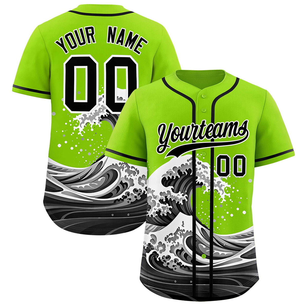 Custom Neon Green Wave Graffiti Pattern Authentic Baseball Jersey| KXKSHOP