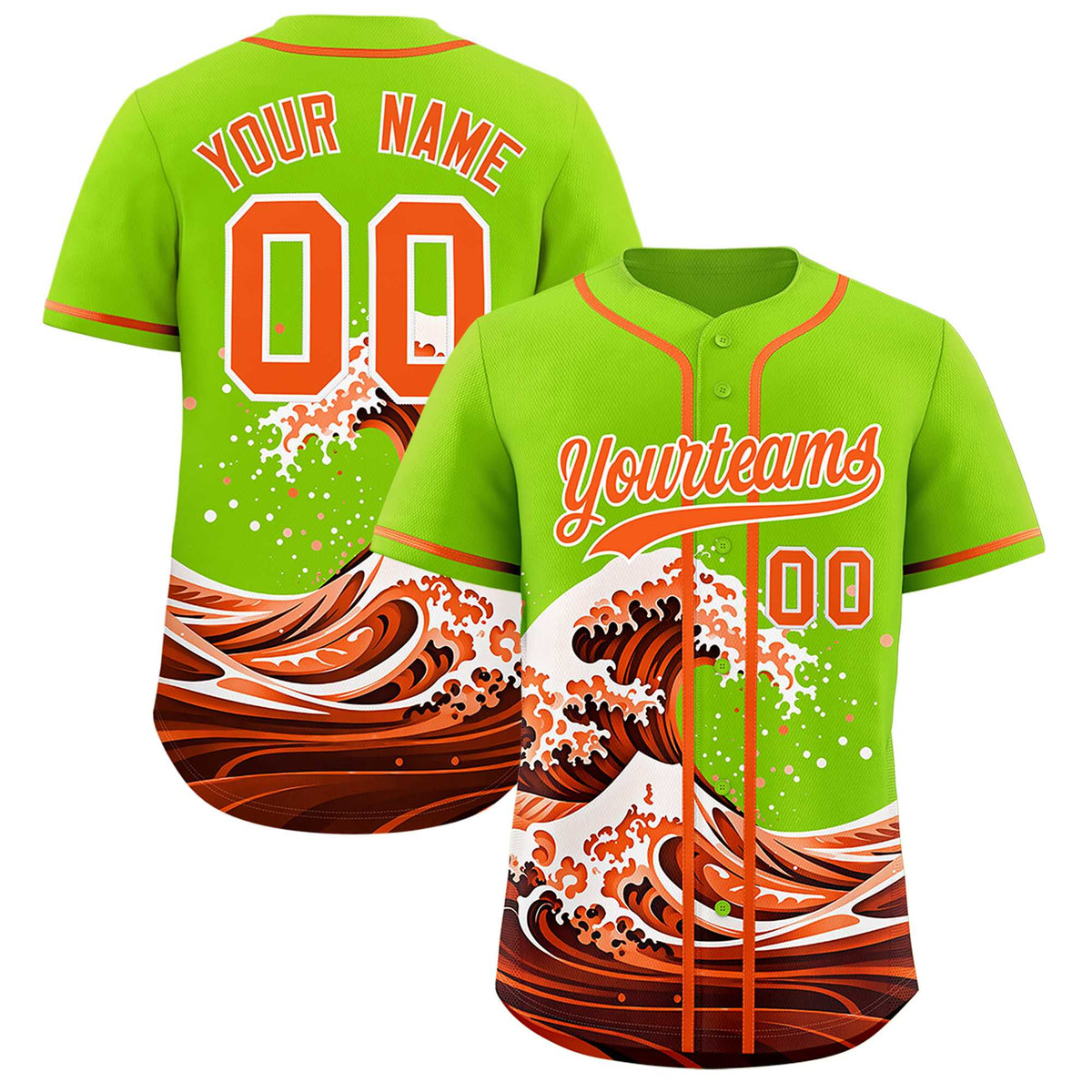 Custom Neon Green Wave Graffiti Pattern Authentic Baseball Jersey| KXKSHOP