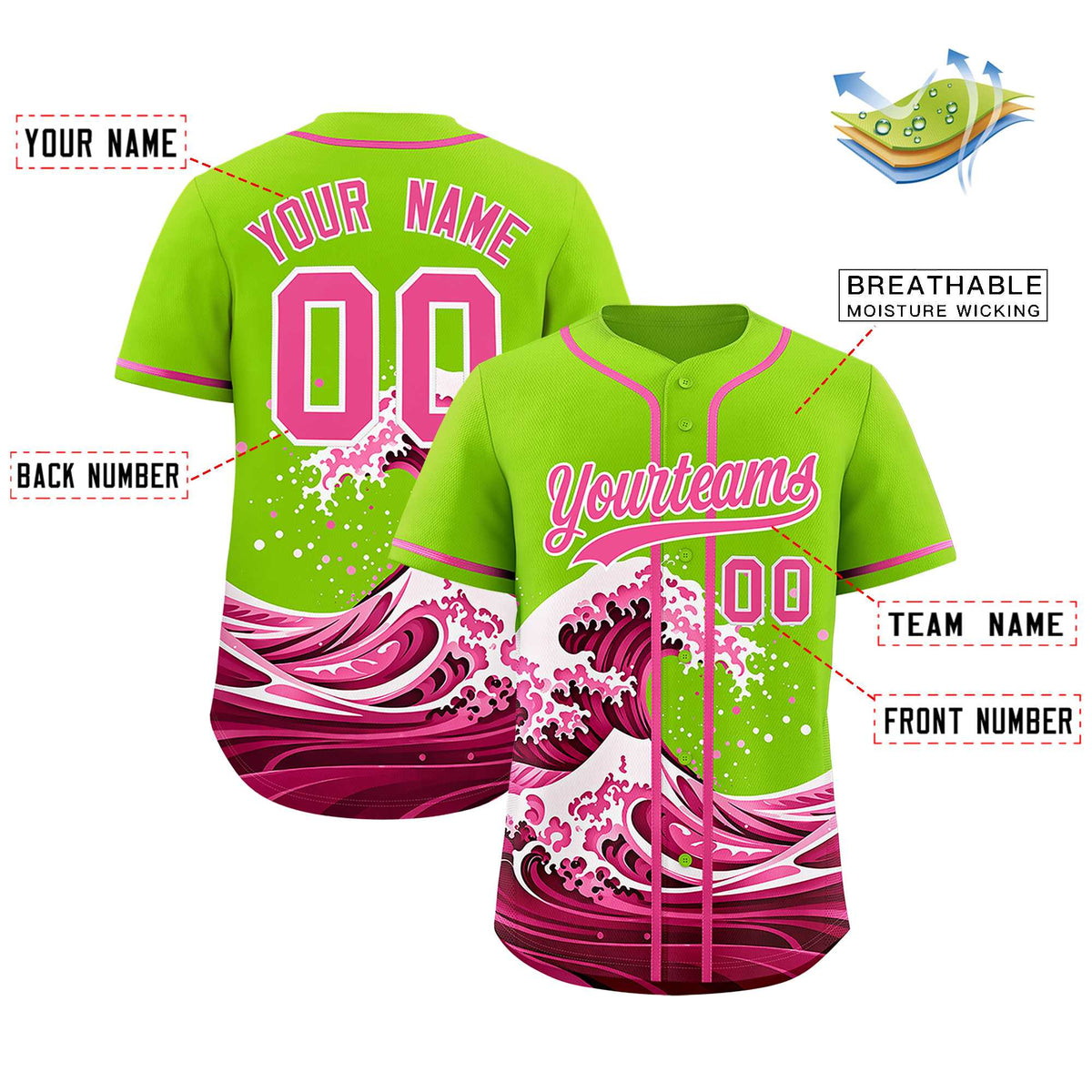 Custom Neon Green Wave Graffiti Pattern Authentic Baseball Jersey| KXKSHOP
