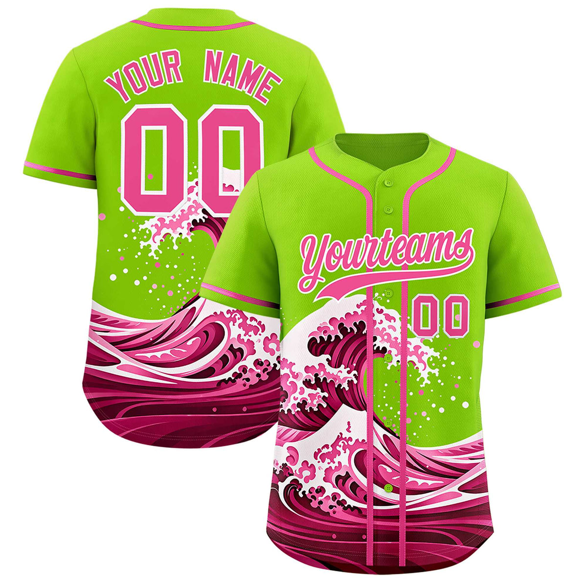 Custom Neon Green Wave Graffiti Pattern Authentic Baseball Jersey| KXKSHOP