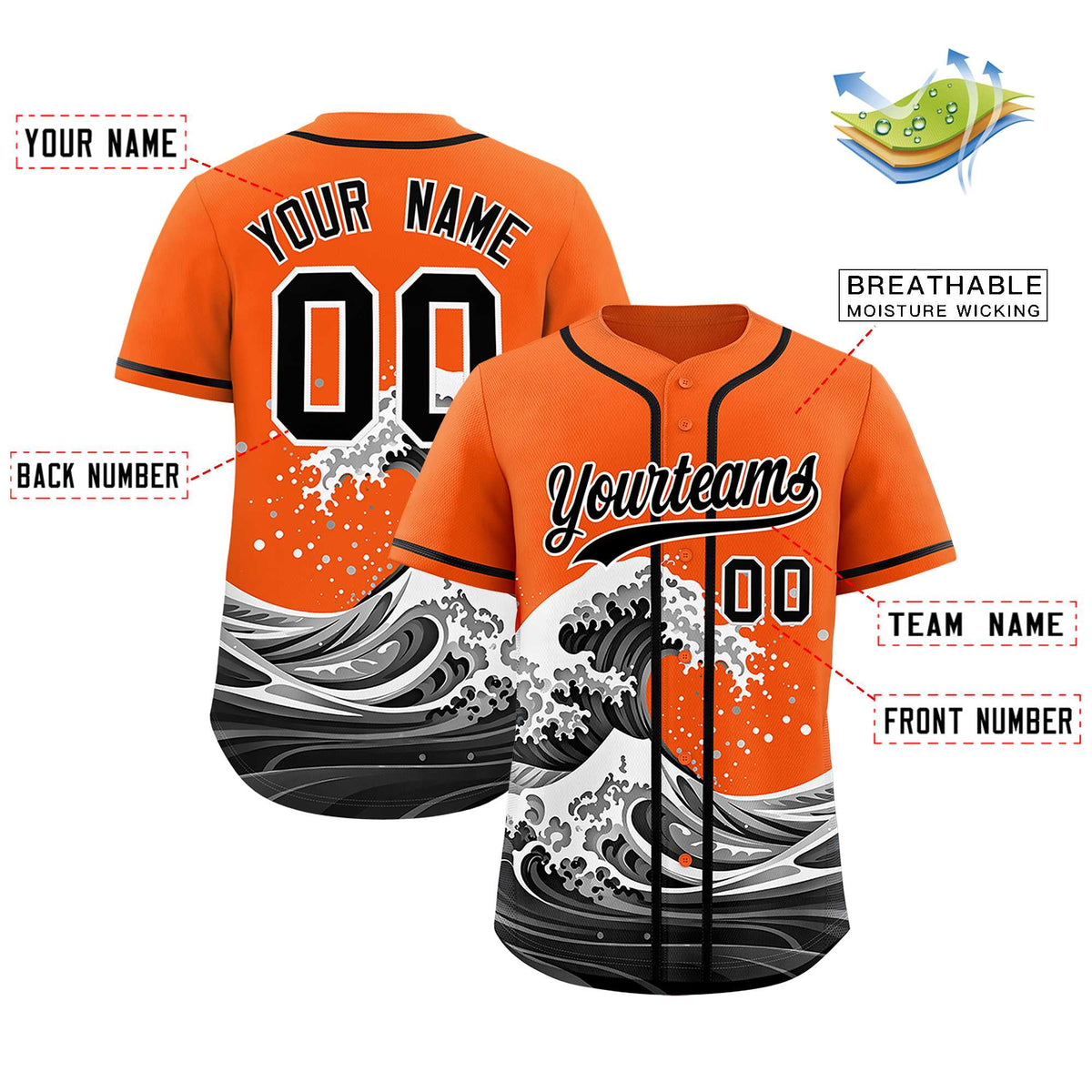 Custom Orange Wave Graffiti Pattern Authentic Baseball Jersey| KXKSHOP