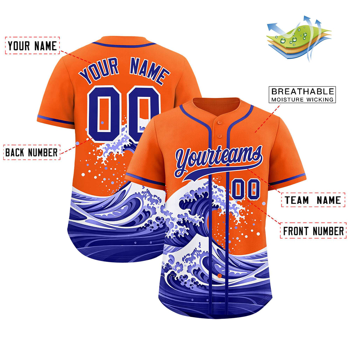 Custom Orange Wave Graffiti Pattern Authentic Baseball Jersey| KXKSHOP