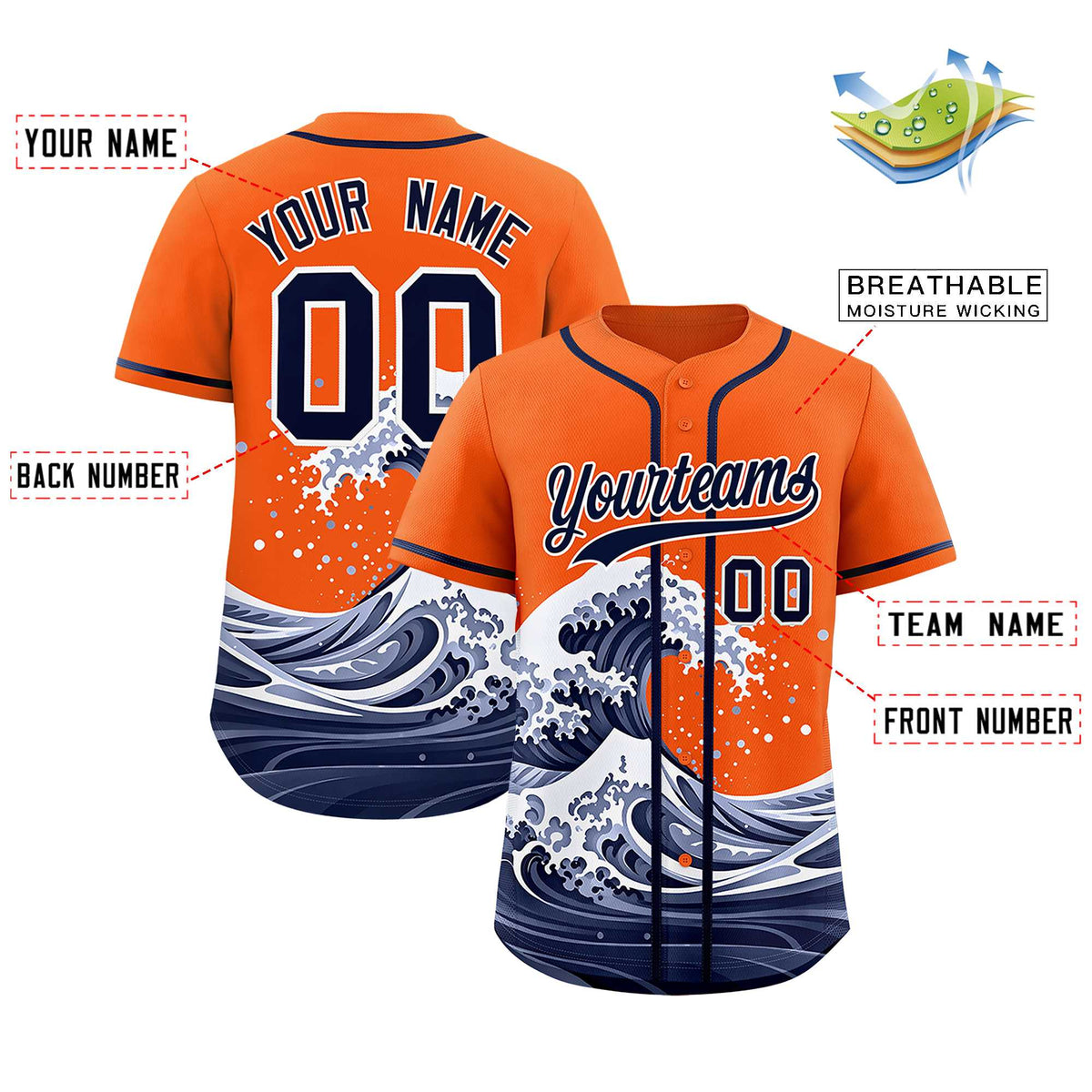 Custom Orange Wave Graffiti Pattern Authentic Baseball Jersey| KXKSHOP