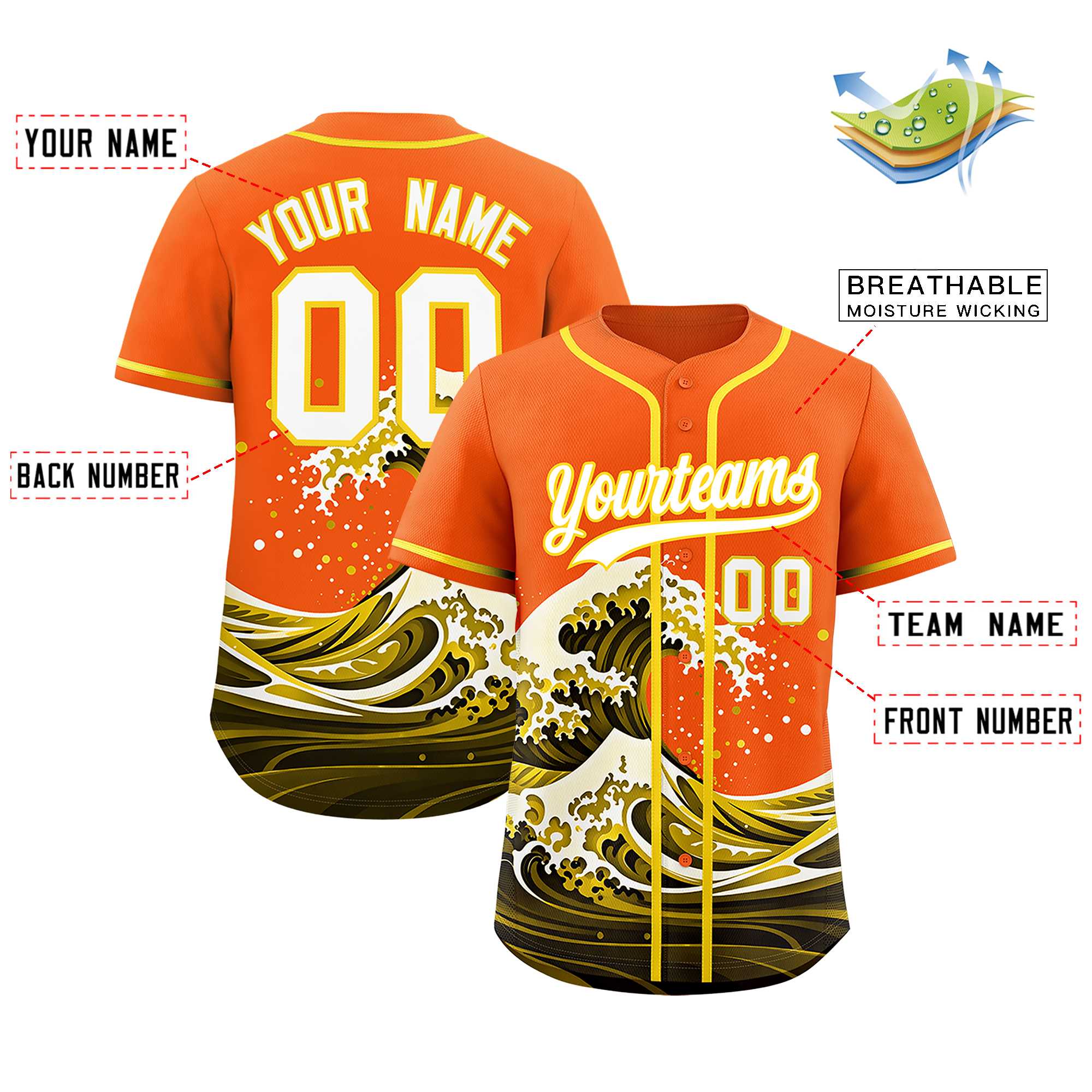 Custom Orange Wave Graffiti Pattern Authentic Baseball Jersey| KXKSHOP