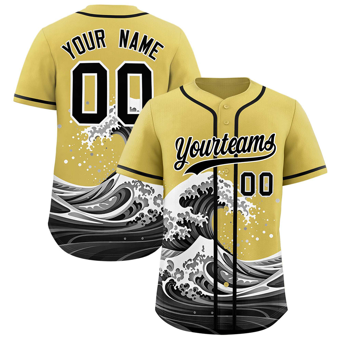 Custom Old Gold Wave Graffiti Pattern Authentic Baseball Jersey| KXKSHOP