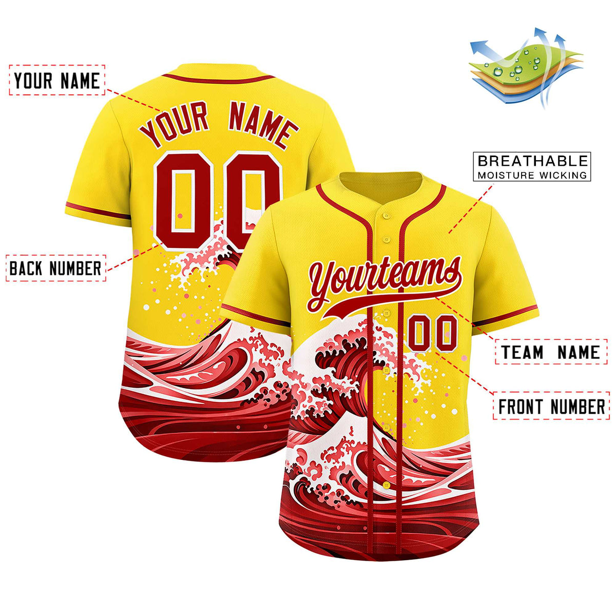 Custom Gold Wave Graffiti Pattern Authentic Baseball Jersey| KXKSHOP