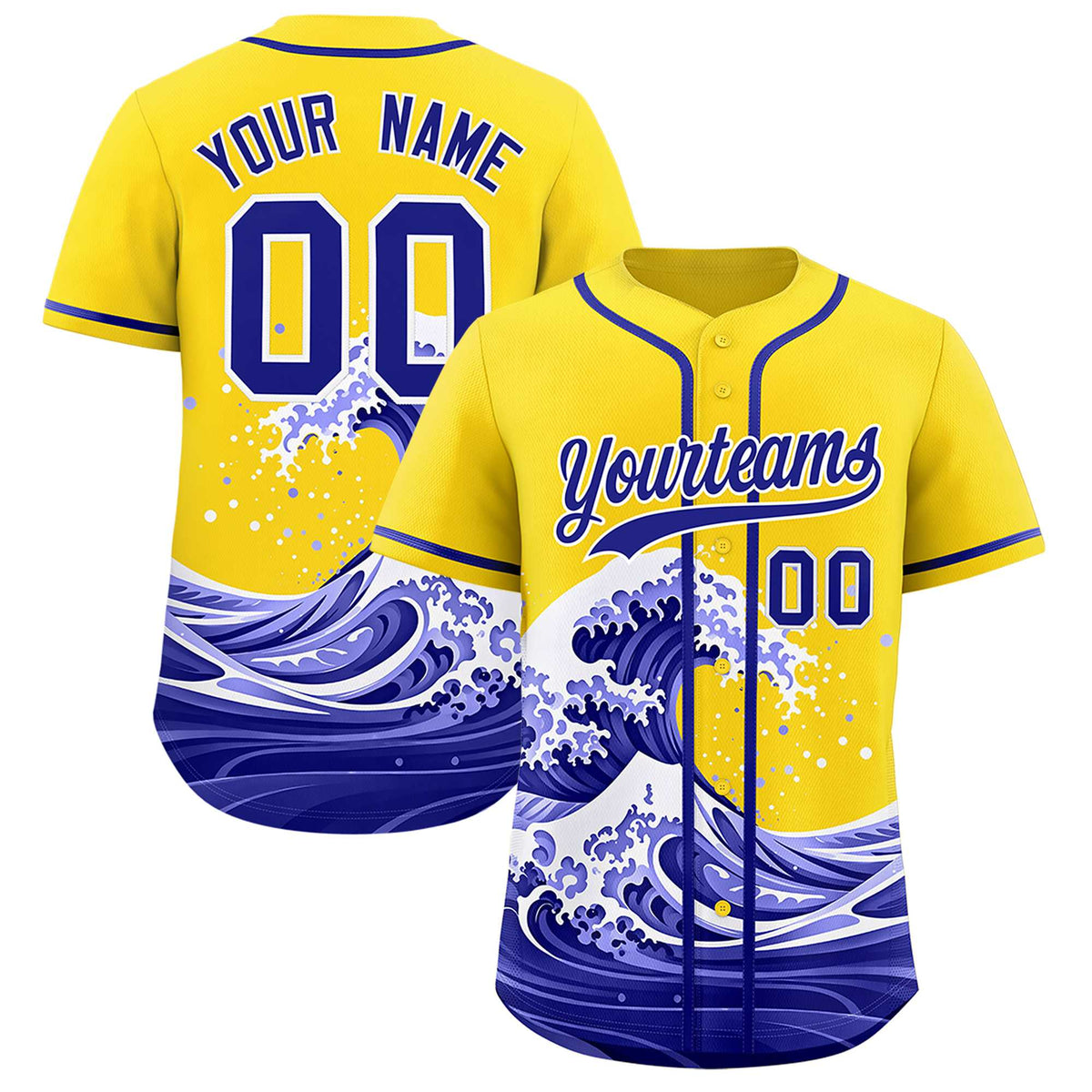 Custom Gold Wave Graffiti Pattern Authentic Baseball Jersey| KXKSHOP