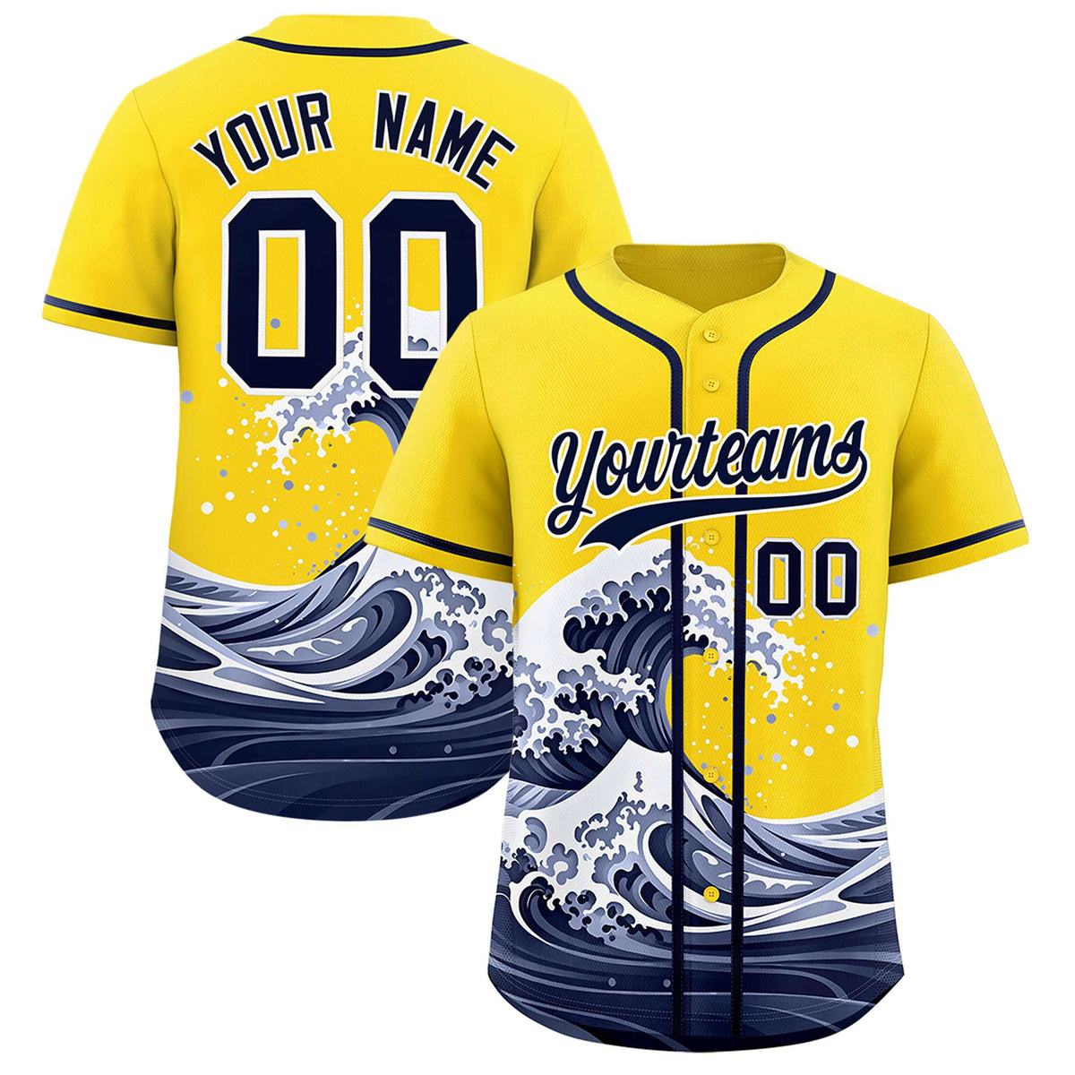 Custom Gold Wave Graffiti Pattern Authentic Baseball Jersey| KXKSHOP