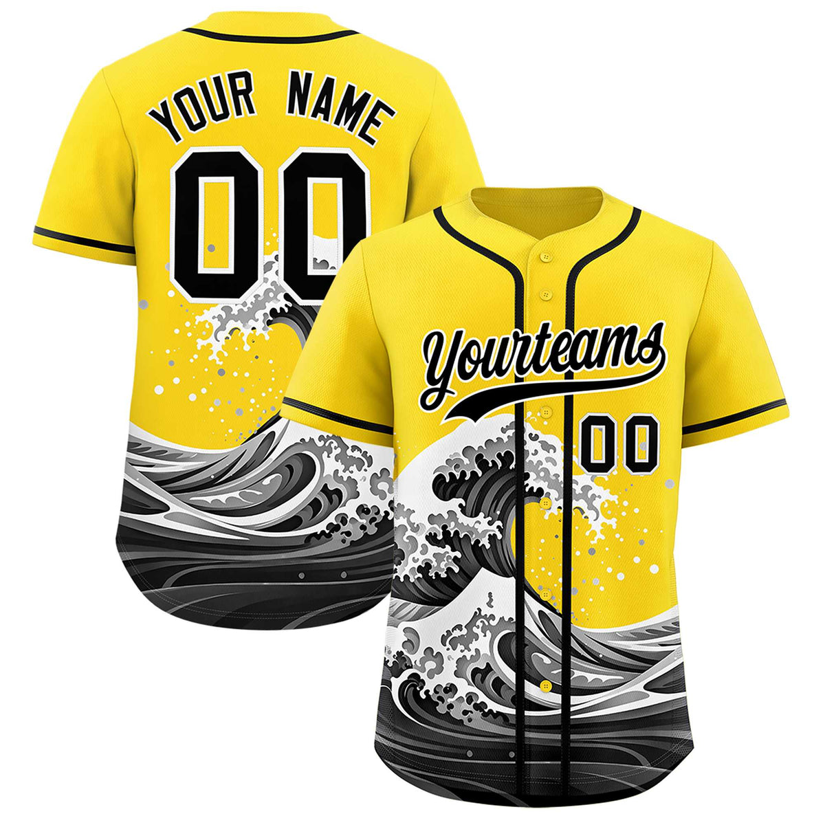 Custom Gold Wave Graffiti Pattern Authentic Baseball Jersey| KXKSHOP