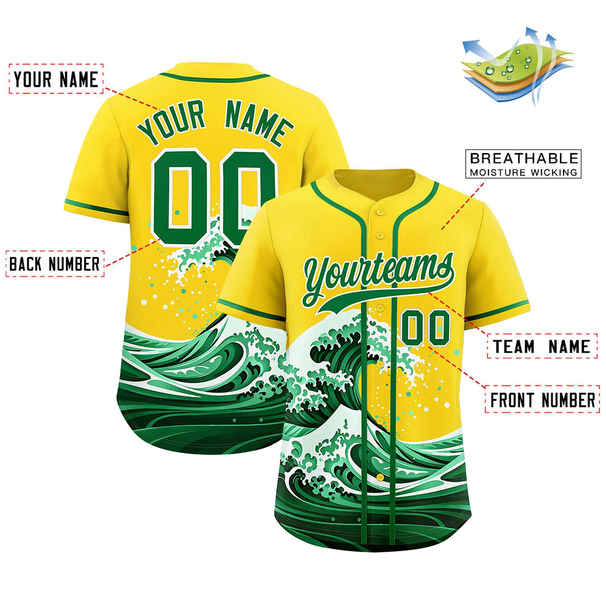 Custom Gold Wave Graffiti Pattern Authentic Baseball Jersey| KXKSHOP