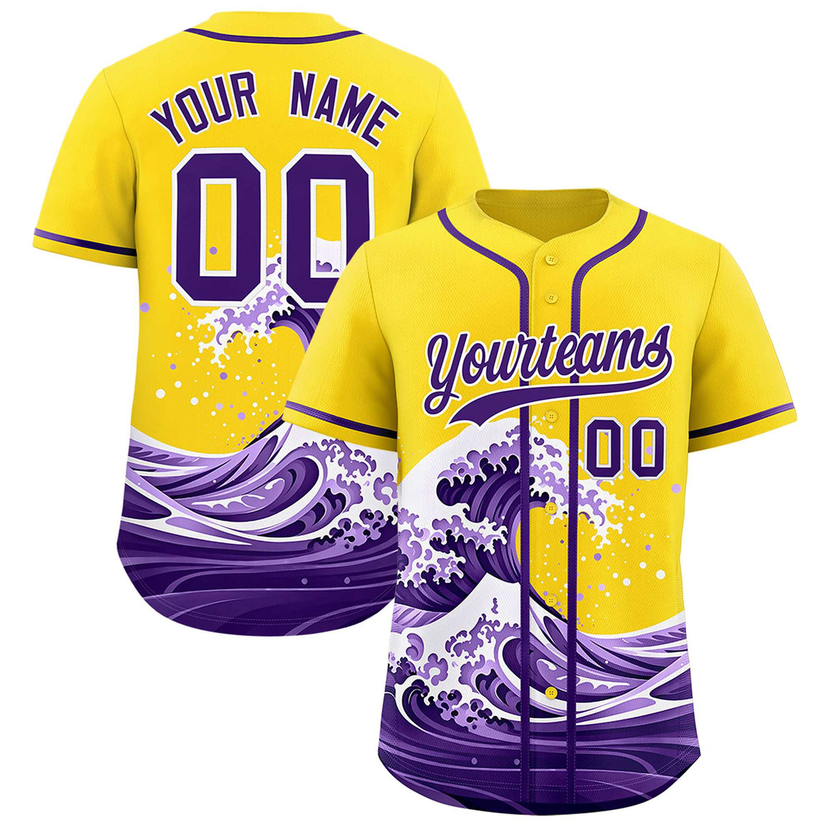 Custom Gold Wave Graffiti Pattern Authentic Baseball Jersey| KXKSHOP