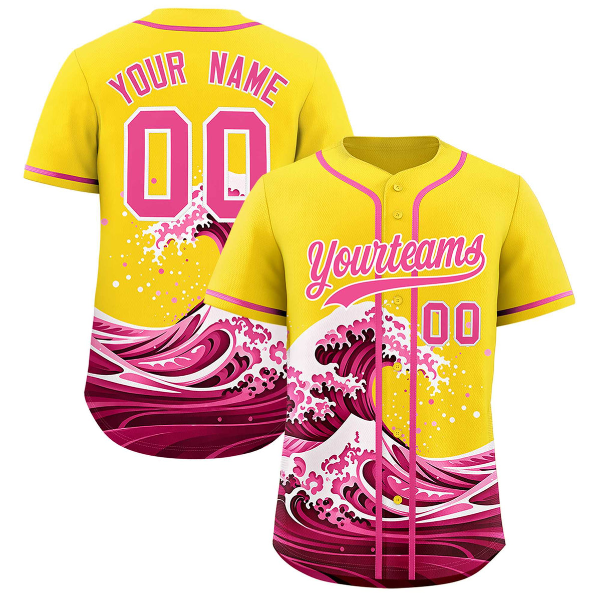 Custom Gold Wave Graffiti Pattern Authentic Baseball Jersey| KXKSHOP
