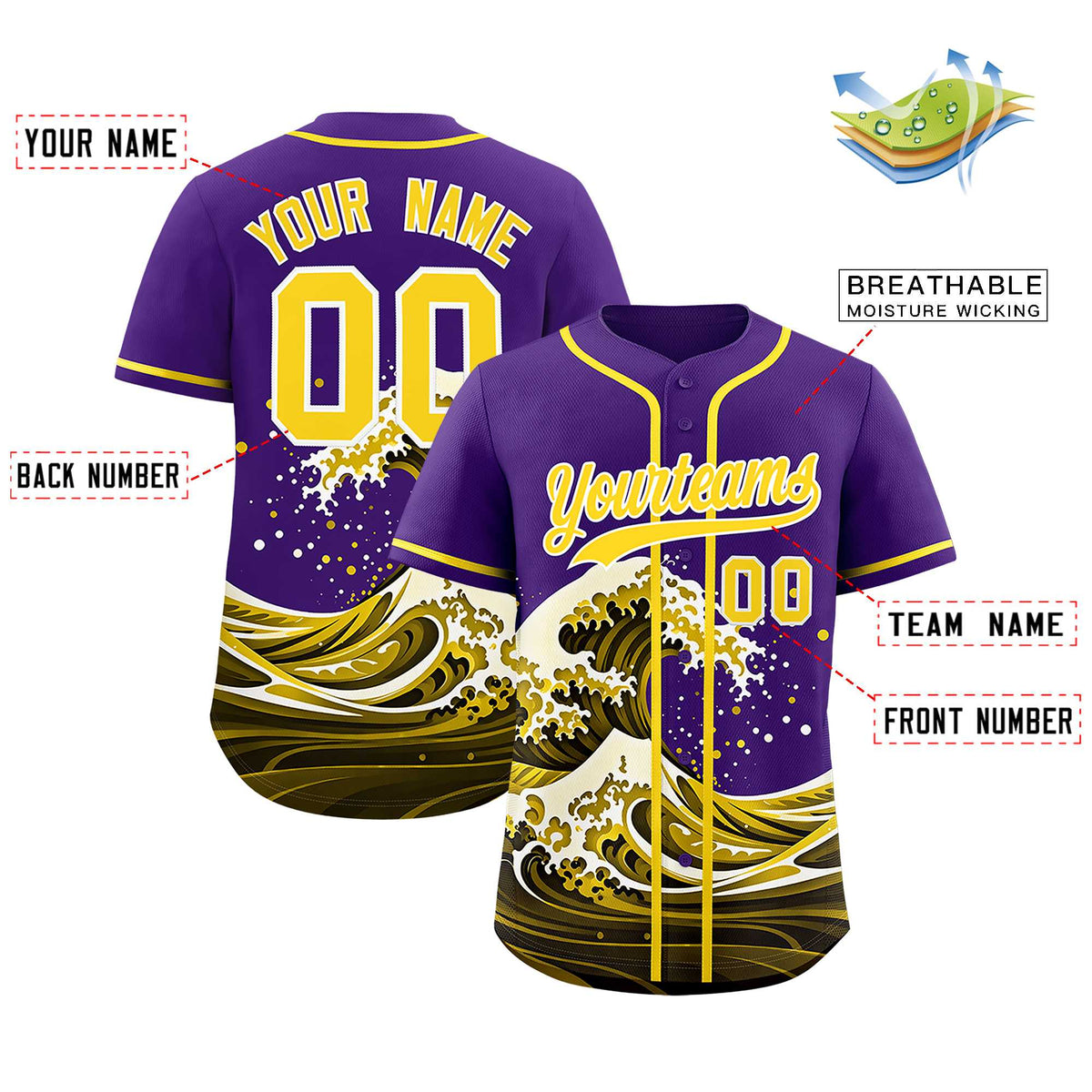 Custom Purple Wave Graffiti Pattern Authentic Baseball Jersey| KXKSHOP