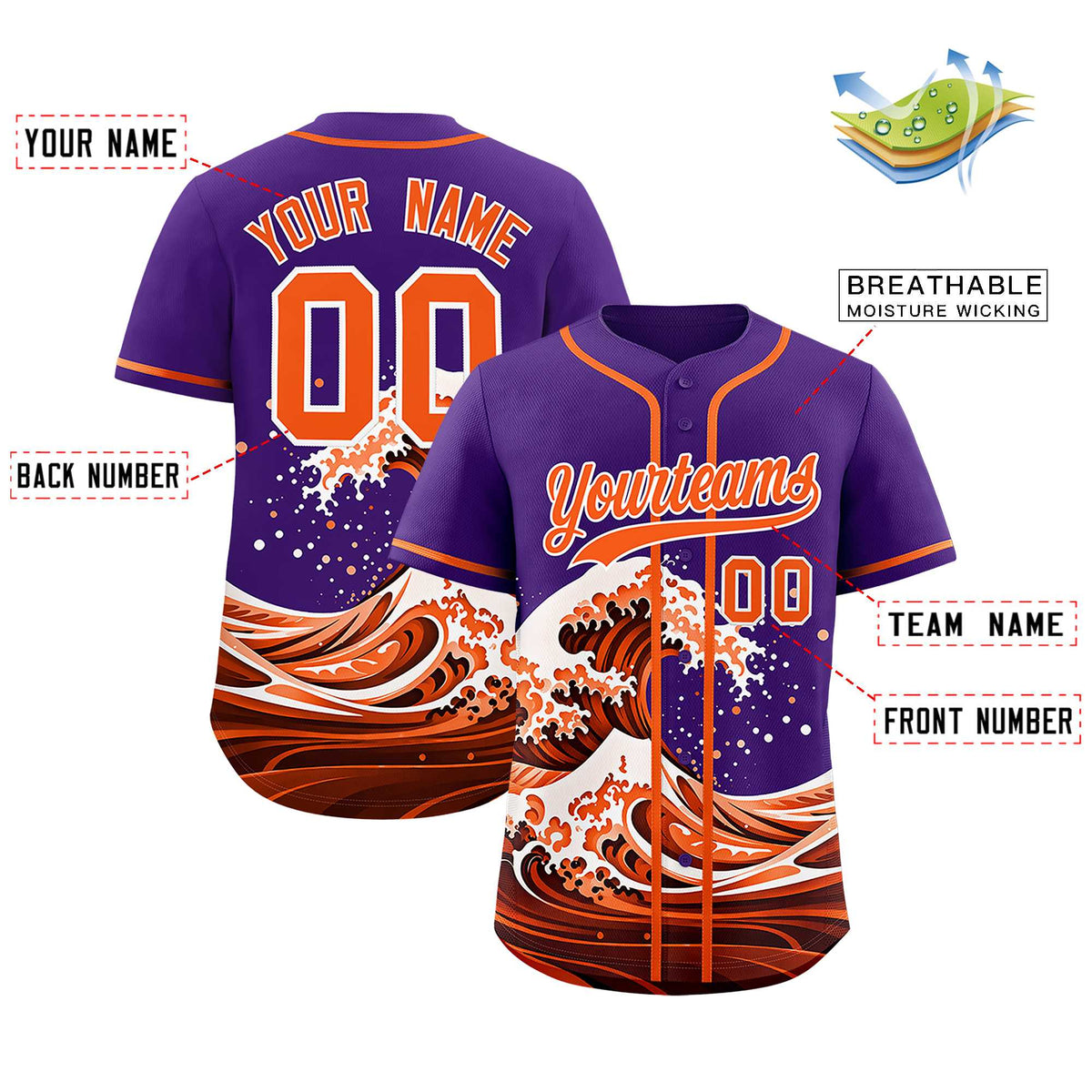 Custom Purple Wave Graffiti Pattern Authentic Baseball Jersey| KXKSHOP