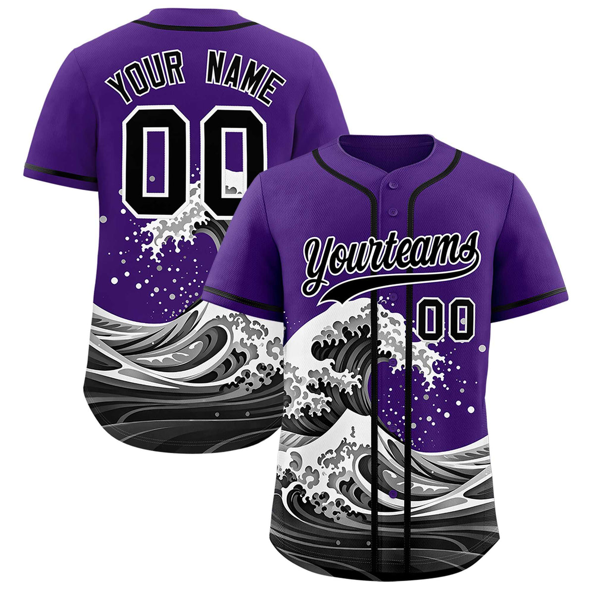 Custom Black Wave Graffiti Pattern Authentic Baseball Jersey| KXKSHOP