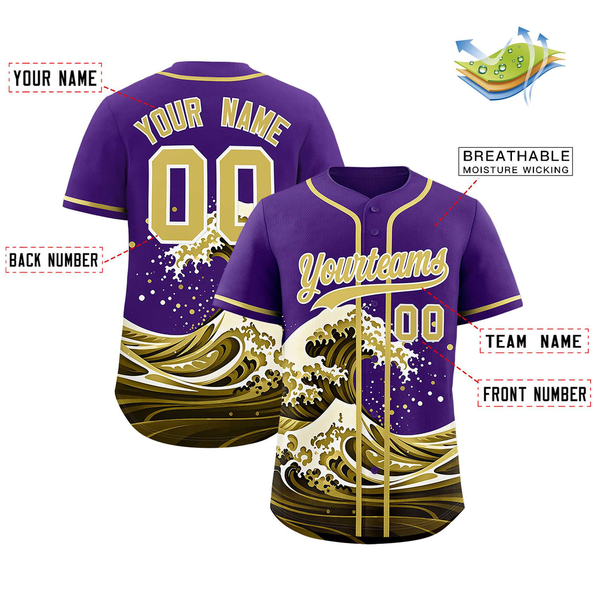 Custom Purple Wave Graffiti Pattern Authentic Baseball Jersey| KXKSHOP