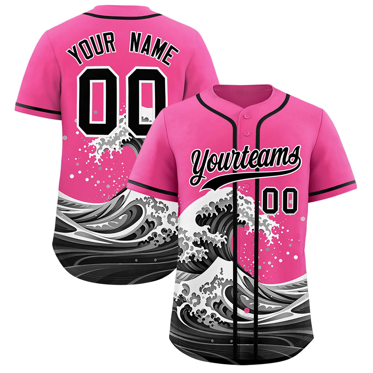Custom Pink Wave Graffiti Pattern Authentic Baseball Jersey| KXKSHOP
